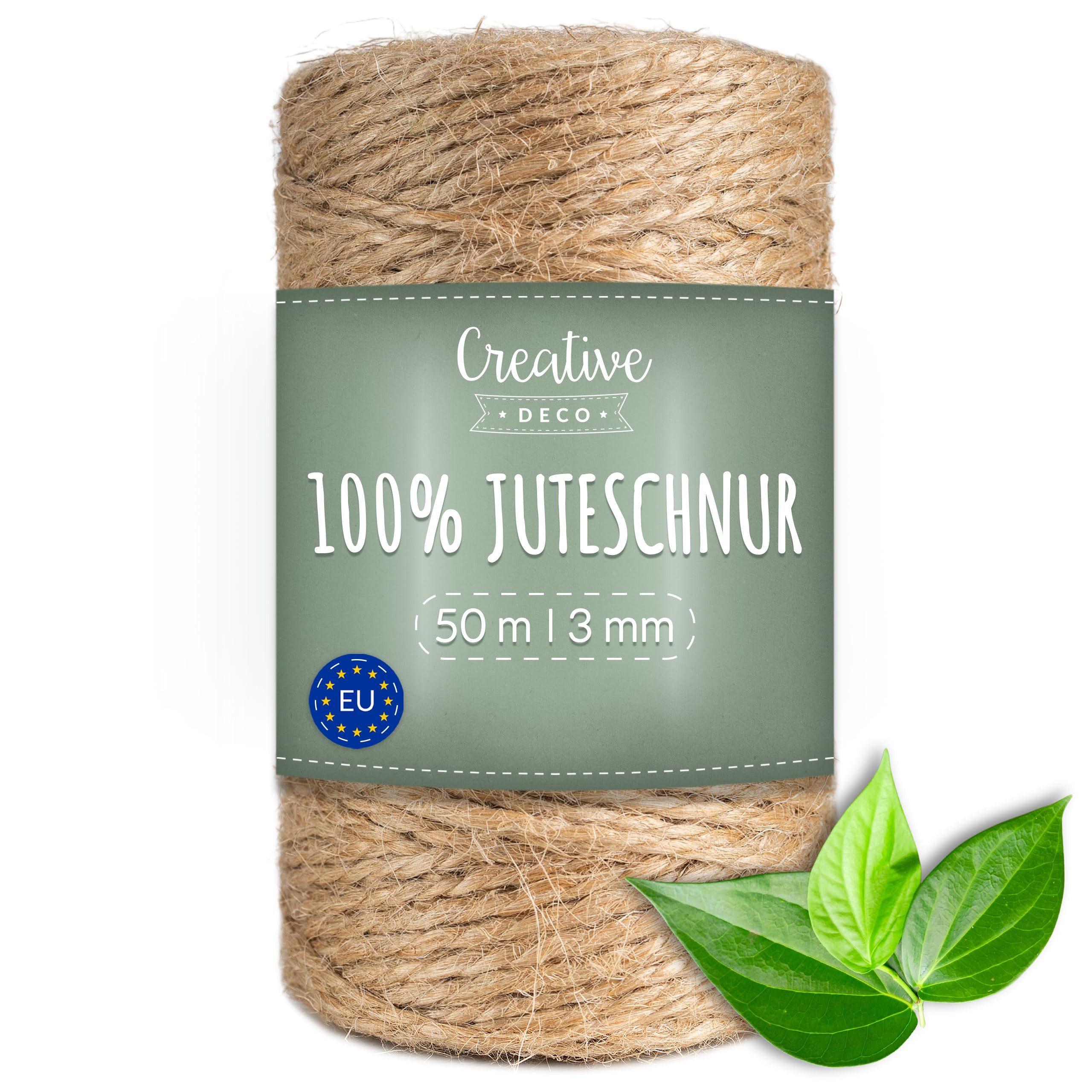 Creative Deco 50m Juteschnur Natur Braun, 3 mm Dicke 3-Lagig Bastelgarn