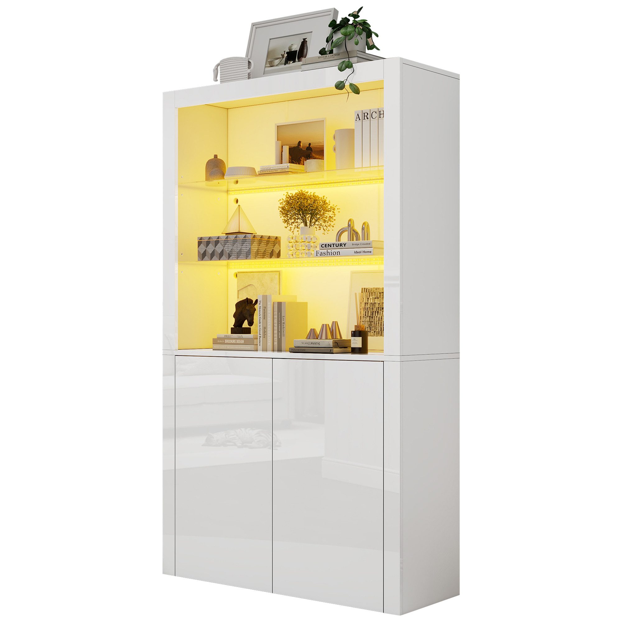 OKWISH Vitrine Hochglanz-Aufbewahrungsschrank (Sideboard, Wohnzimmerschrank günstig online kaufen