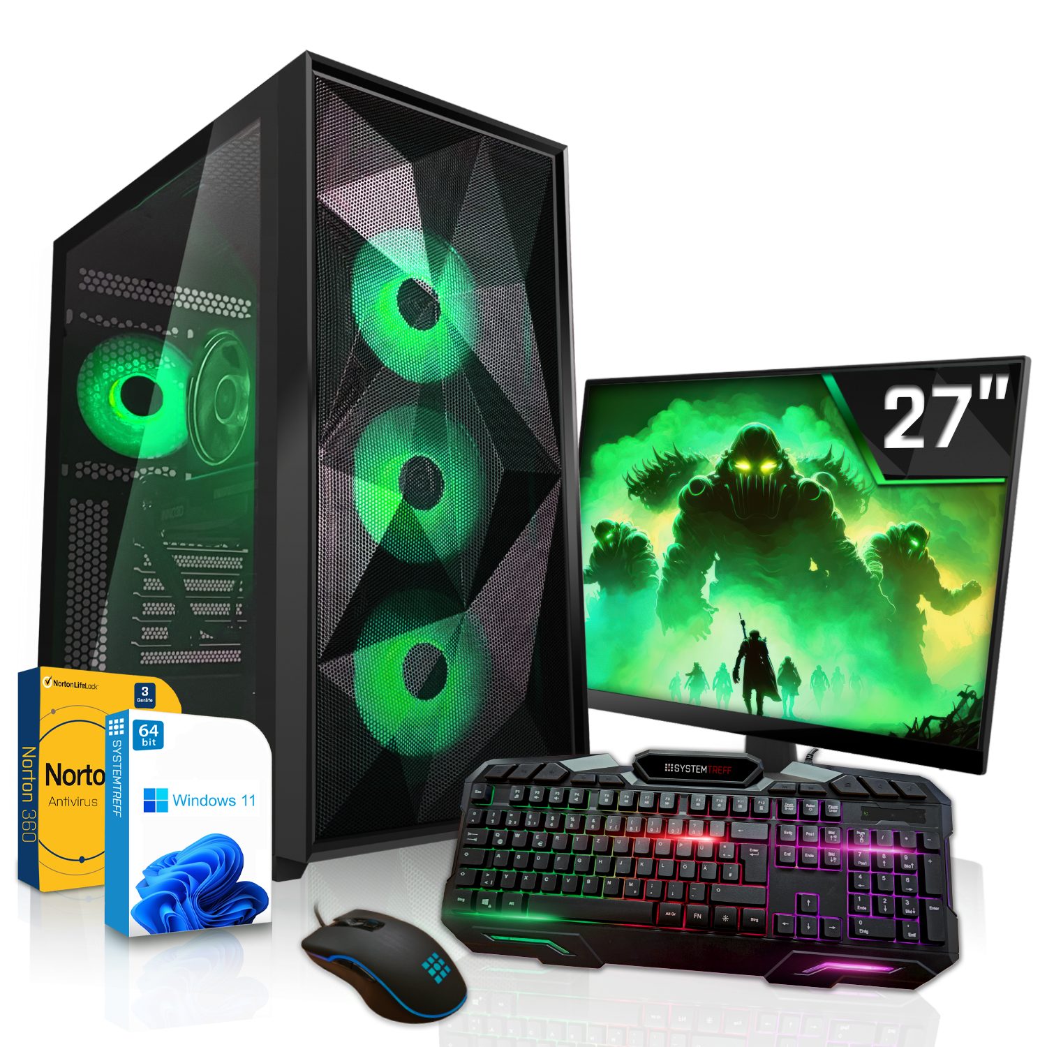 SYSTEMTREFF Gaming-PC-Komplettsystem (27", Intel Core i7 12700F, GeForce RTX 3080, 16 GB RAM, 1000 GB SSD, Windows 11, WLAN)