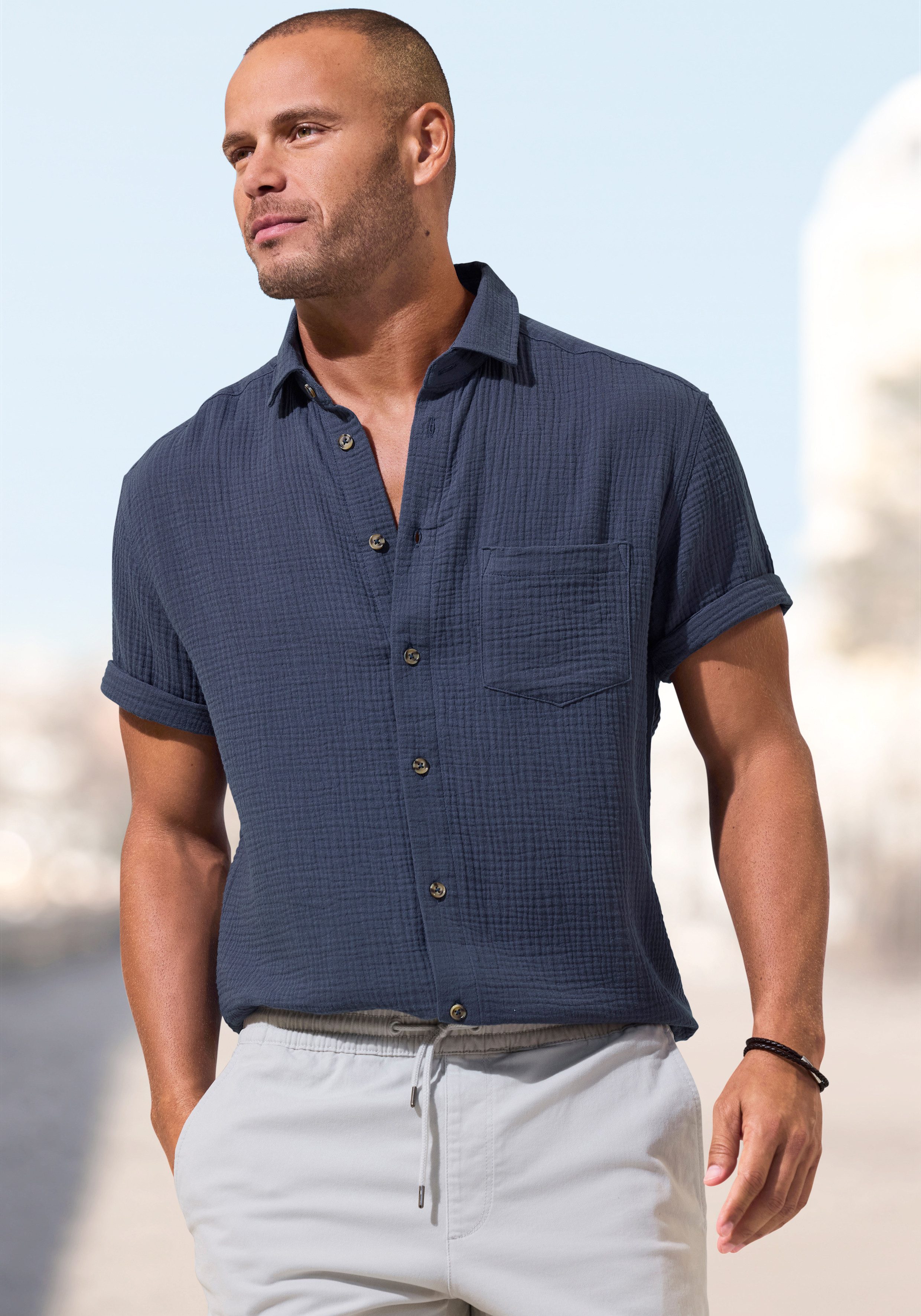 Beachtime Kurzarmhemd Regular fit Kurzarm, Freizeithemd aus Musselin-Ware