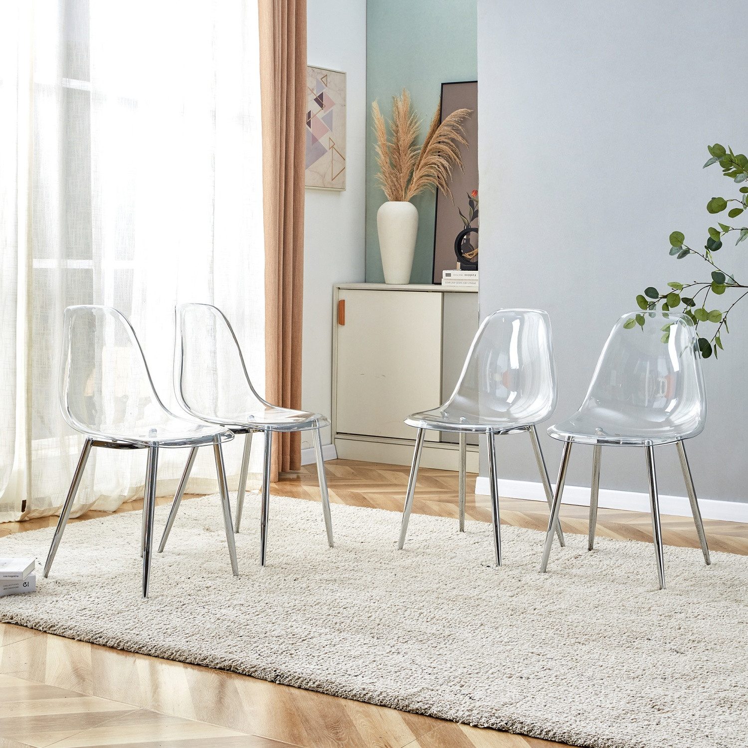 ANYSUN Esszimmerstuhl Esszimmerstühle 4er Set, transparentem Kunststoff Sitz (Mit Metallbeinen, stabil und rutschfest, leicht zu reinigen), Moderne Küchenstühle, Transparente Stühle für Esszimmer,Küche,Büro usw