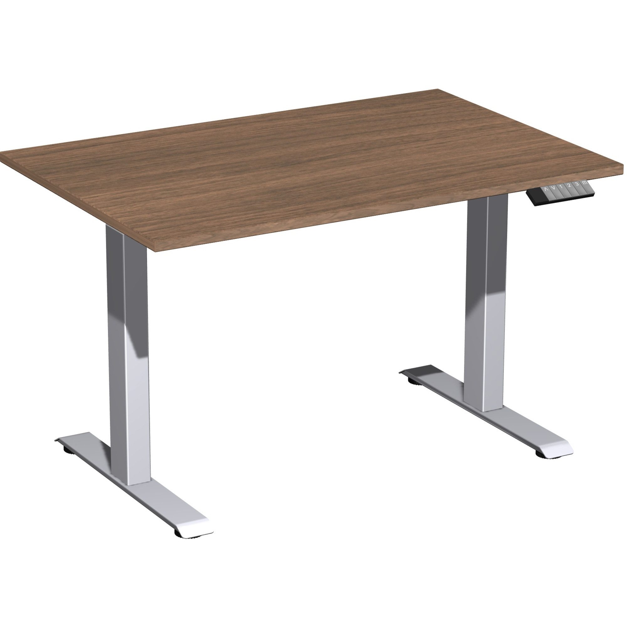 geramöbel Schreibtisch Tisch Elevate Basic 1200x800x730-1230mm silber/nußbaum