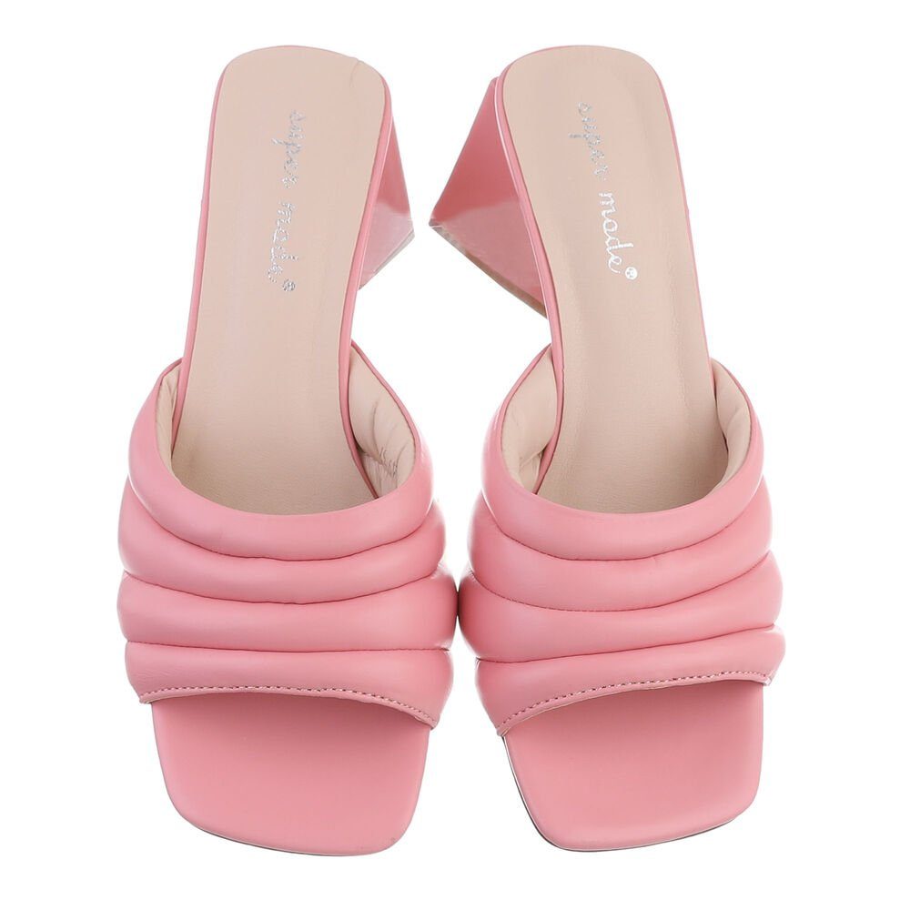 Sandalen Freizeit & in Ital-Design Mules High-Heel-Sandalette Blockabsatz Damen Pink Sandaletten