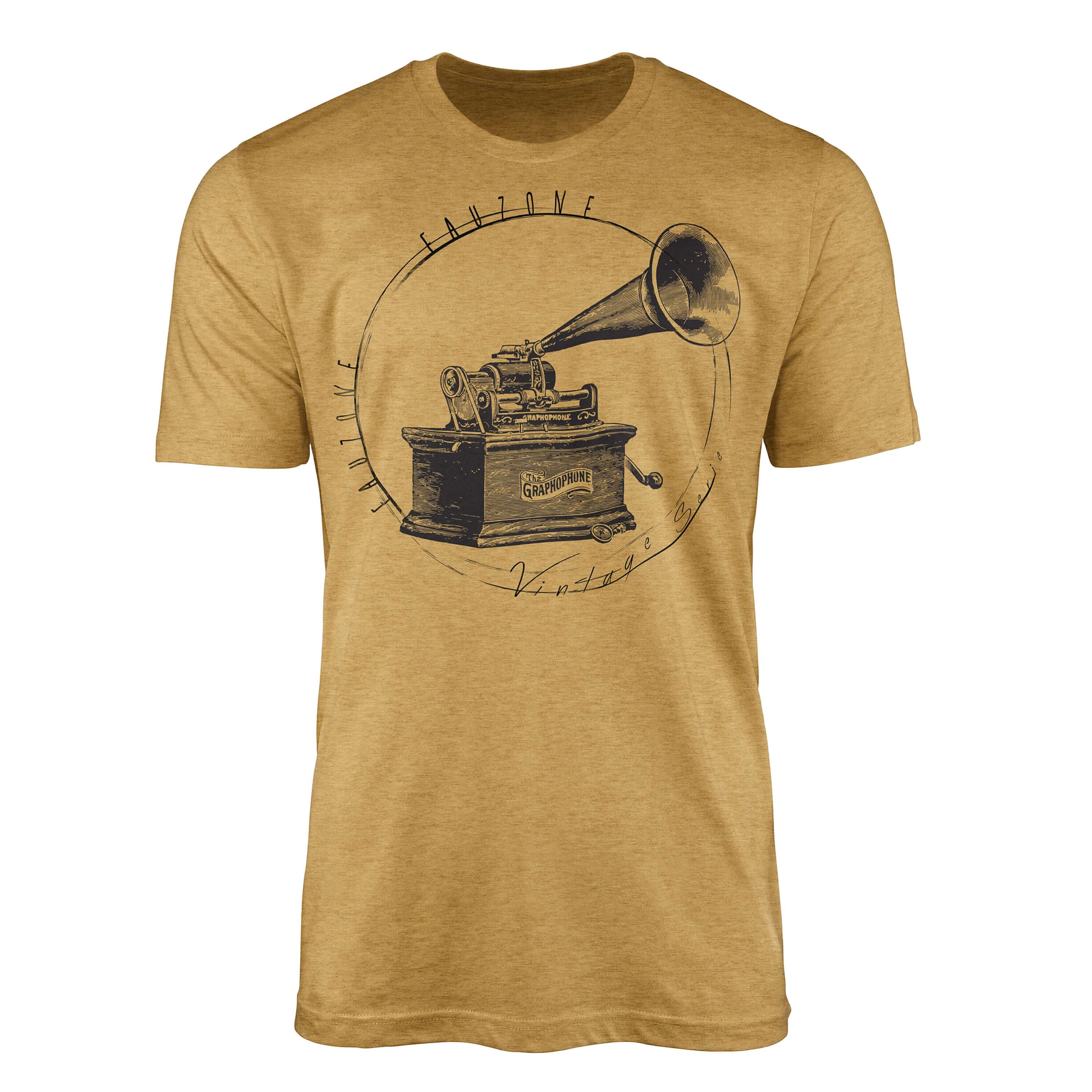 Sinus Art T-Shirt Vintage Herren T-Shirt Grammophon Antique Gold