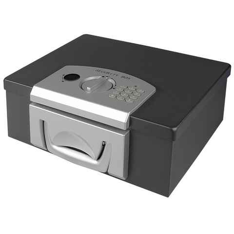 HMF Geldkassette kleiner Tresor mit Elektronikschloss, Dokumentenkassette, Aufbewahrung von DIN A4 Dokumenten, 32,5 x 25,5 x 12,5 cm, schwarz