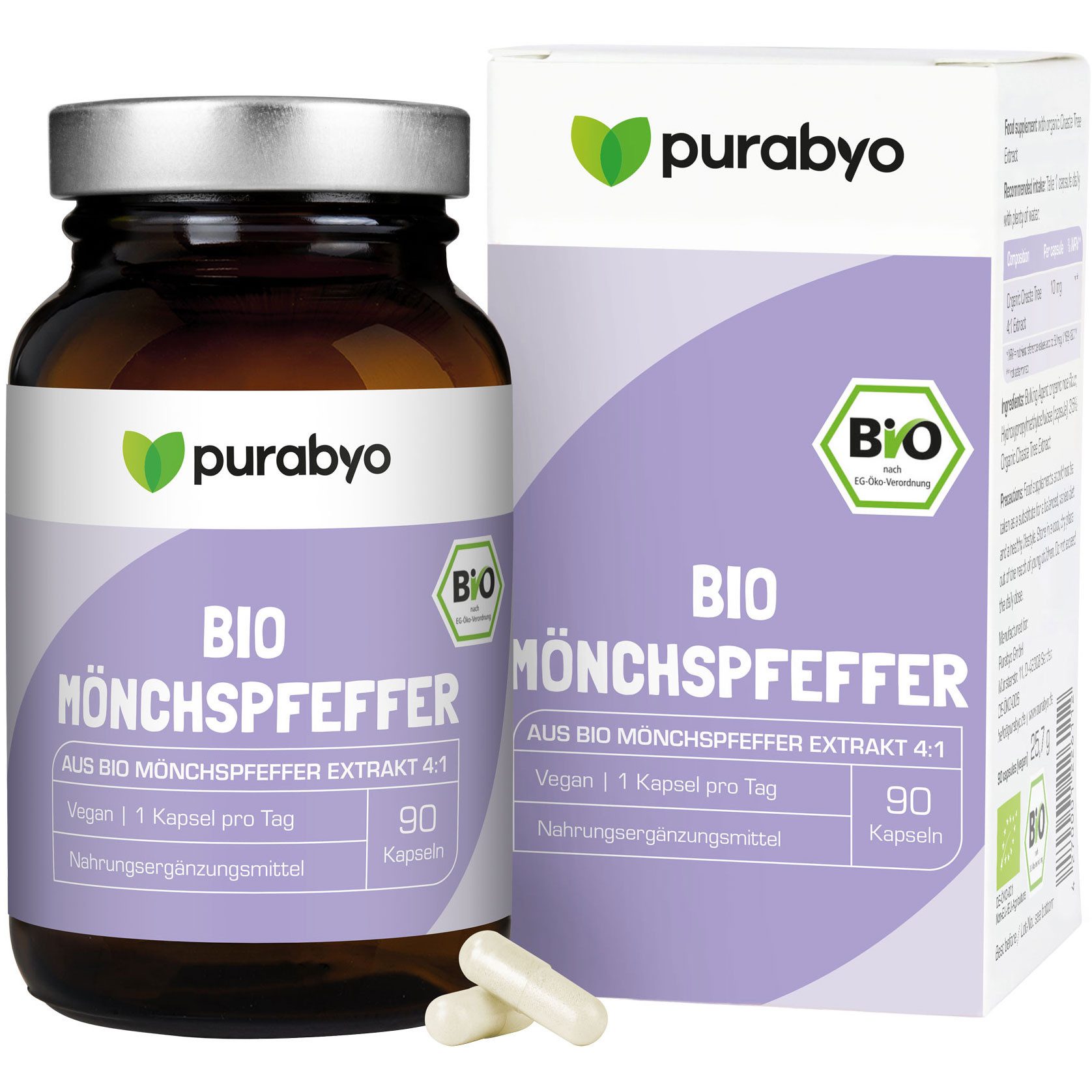 Purabyo Bio Mönchspfeffer Kapseln, Hochreines Extrakt, im Glas, Kapseln, 25.7 g