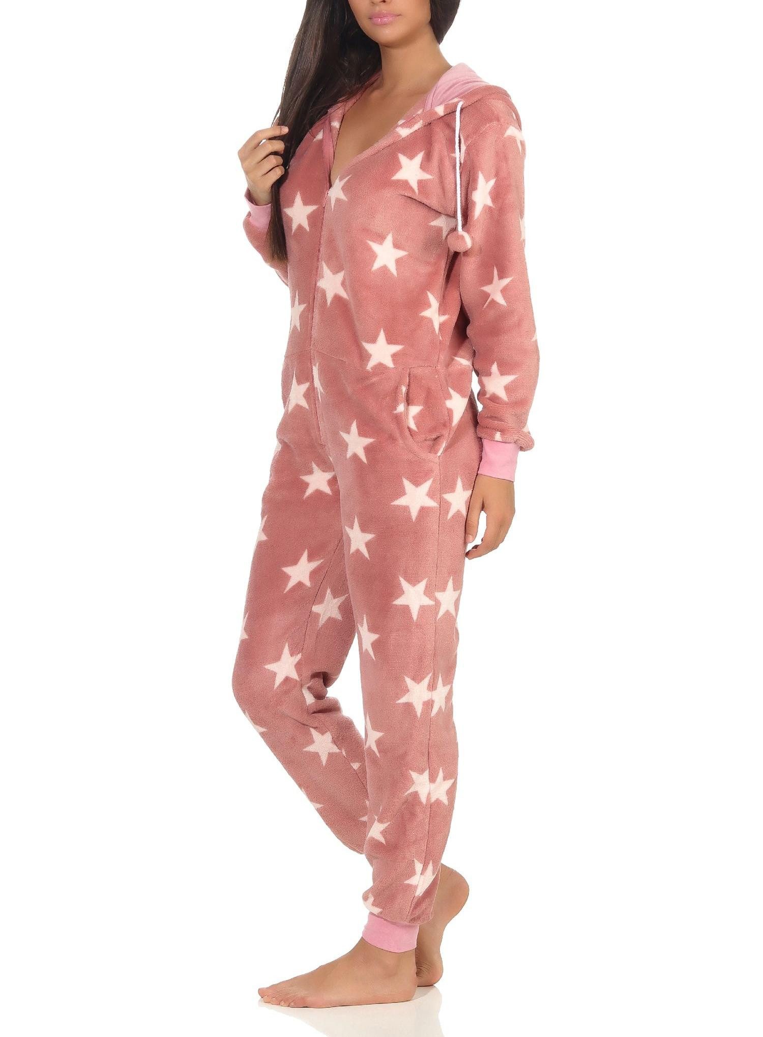 Normann Pyjama Damen Schlafanzug Einteiler Jumpsuit Overall Sterneoptik