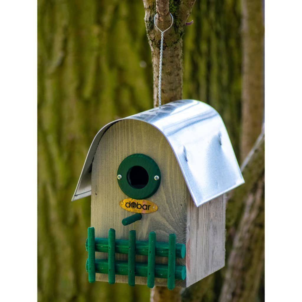 dobar Vogelhaus Vogelnistkasten Teak mit Zink-Runddach Natur, Grün und Silbern