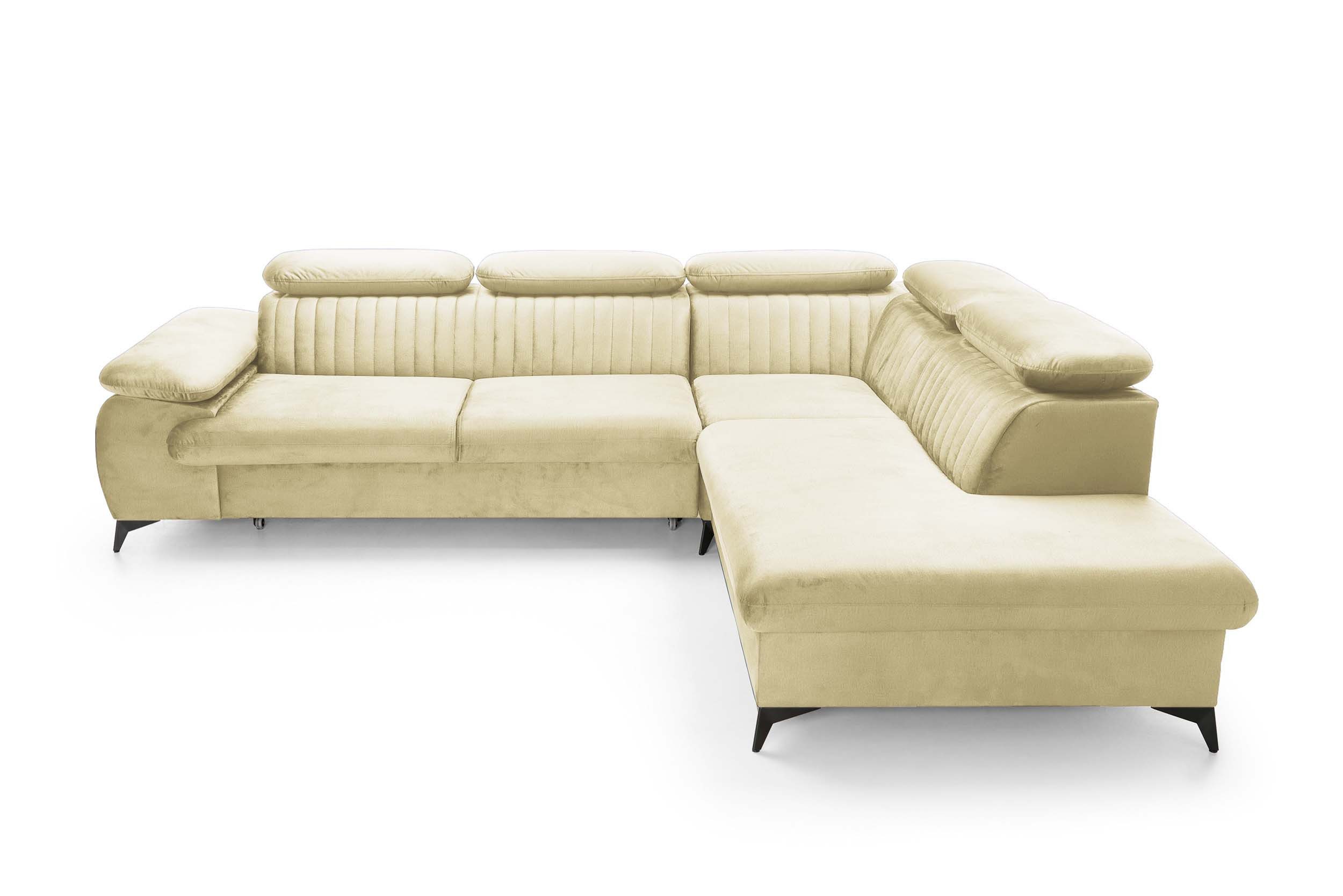 Goldstoff Ecksofa mit Schlaffunktion und Bettkasten, Federkern Schlafsofa