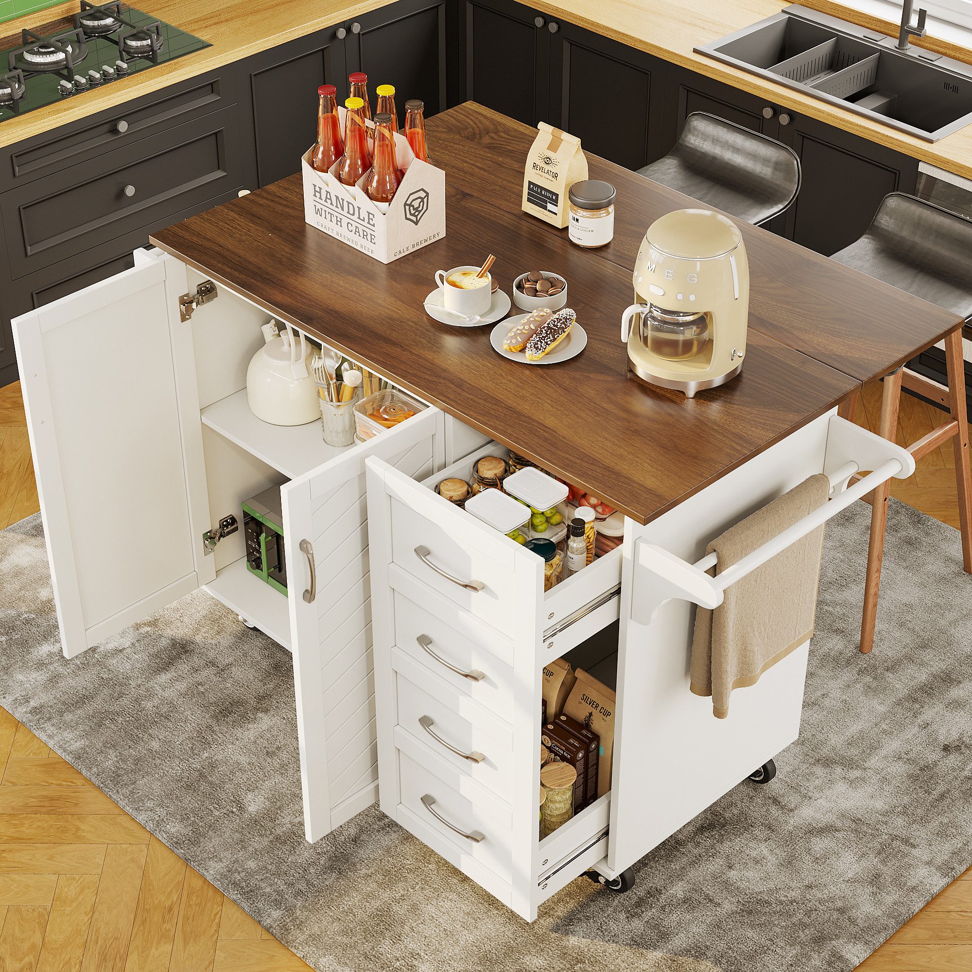 OKWISH Küchenwagen Küchenschränke,Buffetschrank,Speisewagen, mit Arbeitspla günstig online kaufen