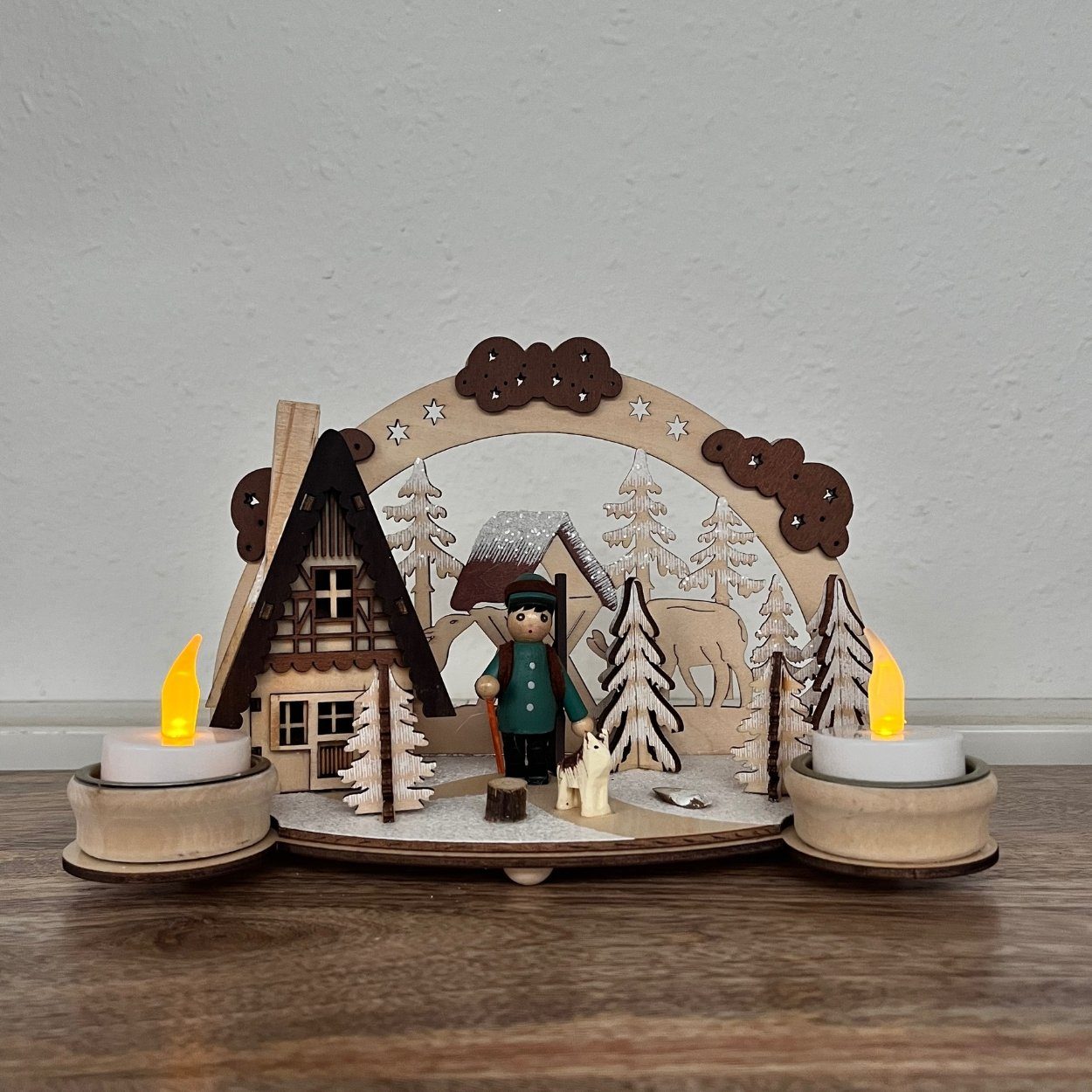 Wohnando Weihnachtsdorf Hölzener Teelichthalter mit Winterdorf, Weihnachtli günstig online kaufen