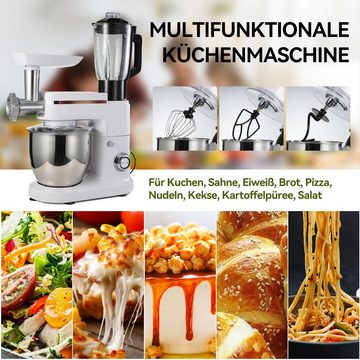 FUROKOY Küchenmaschine mit Fleischwolf und Mixer, 1200,00 W, 6,00 l Schüssel, Knetmaschine Teigmaschine Rührmaschine, Edelstahl-Schüssel, Weiß