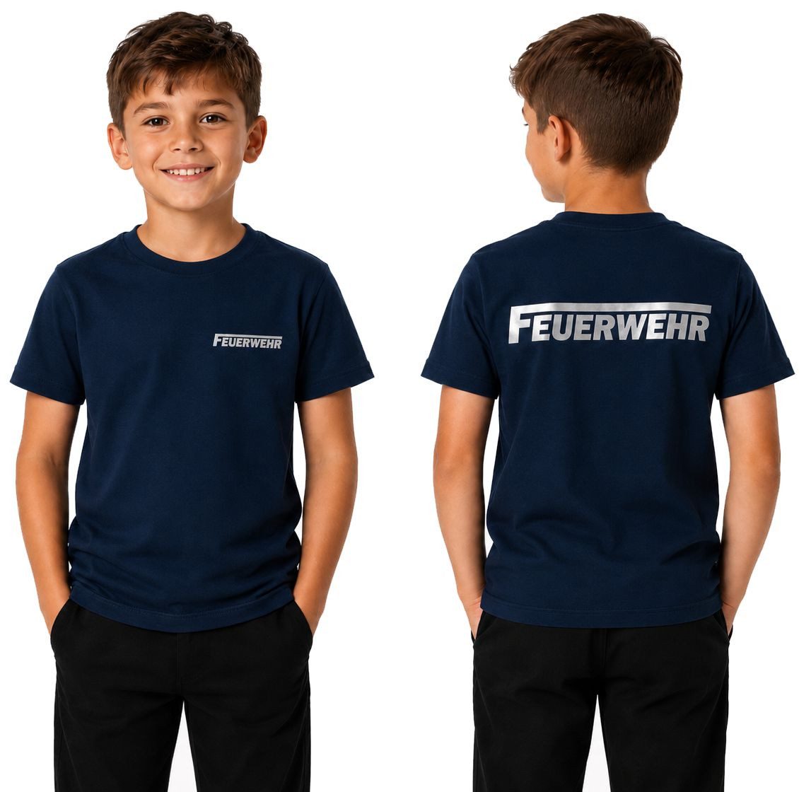 coole-fun-t-shirts Print-Shirt Kinder Feuerwehr T-Shirt Dunkelblau Silber Jugendfeuerwehr Jungen + Mädchen Feuerwehr -T-Shirt Jugendfeuerwehr dunkelblau