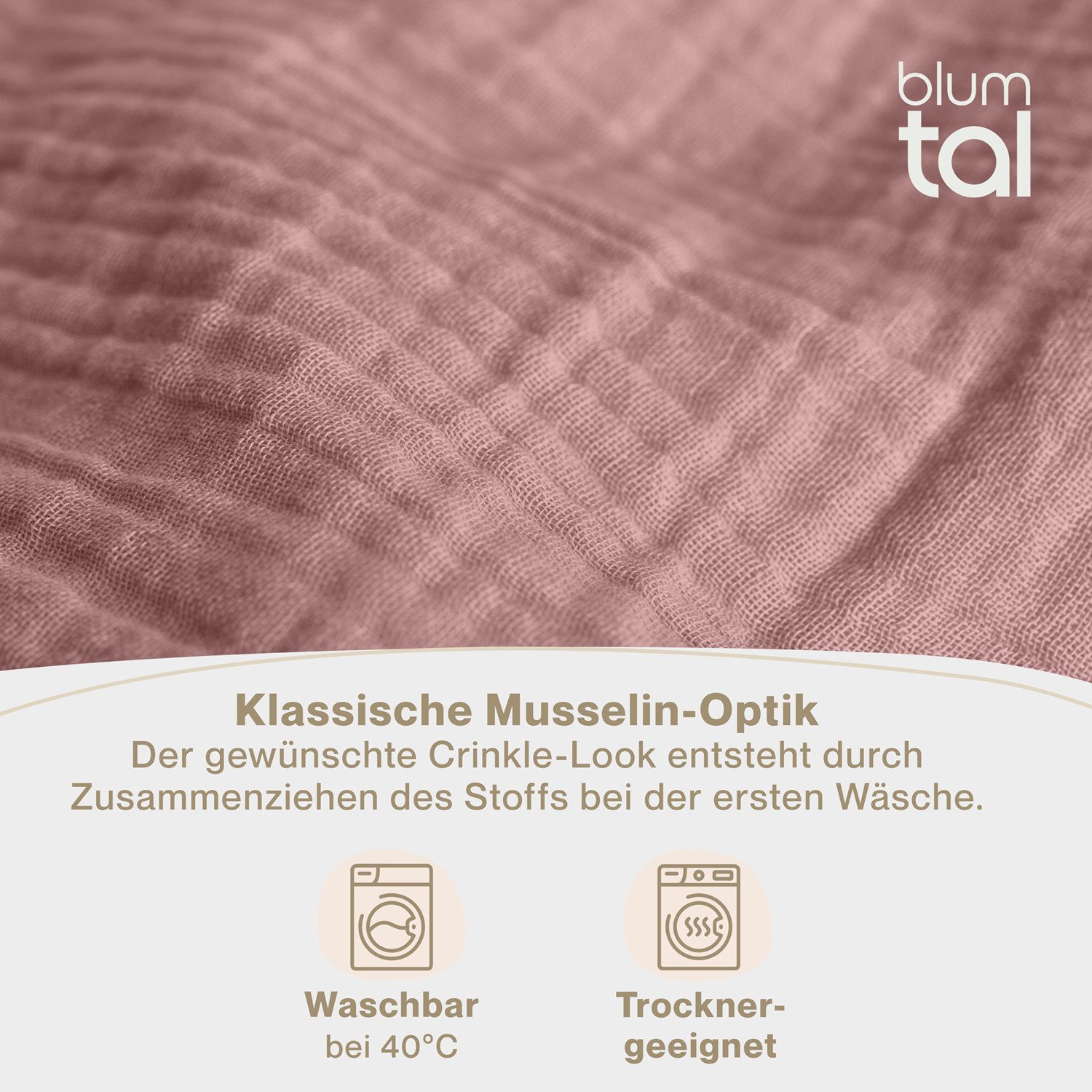 Blumtal Bettwäsche Musselin 100% Baumwolle im Set, Kopfkissenbezug & Deckenbezug, 2 teilig – Bild 5 von 5