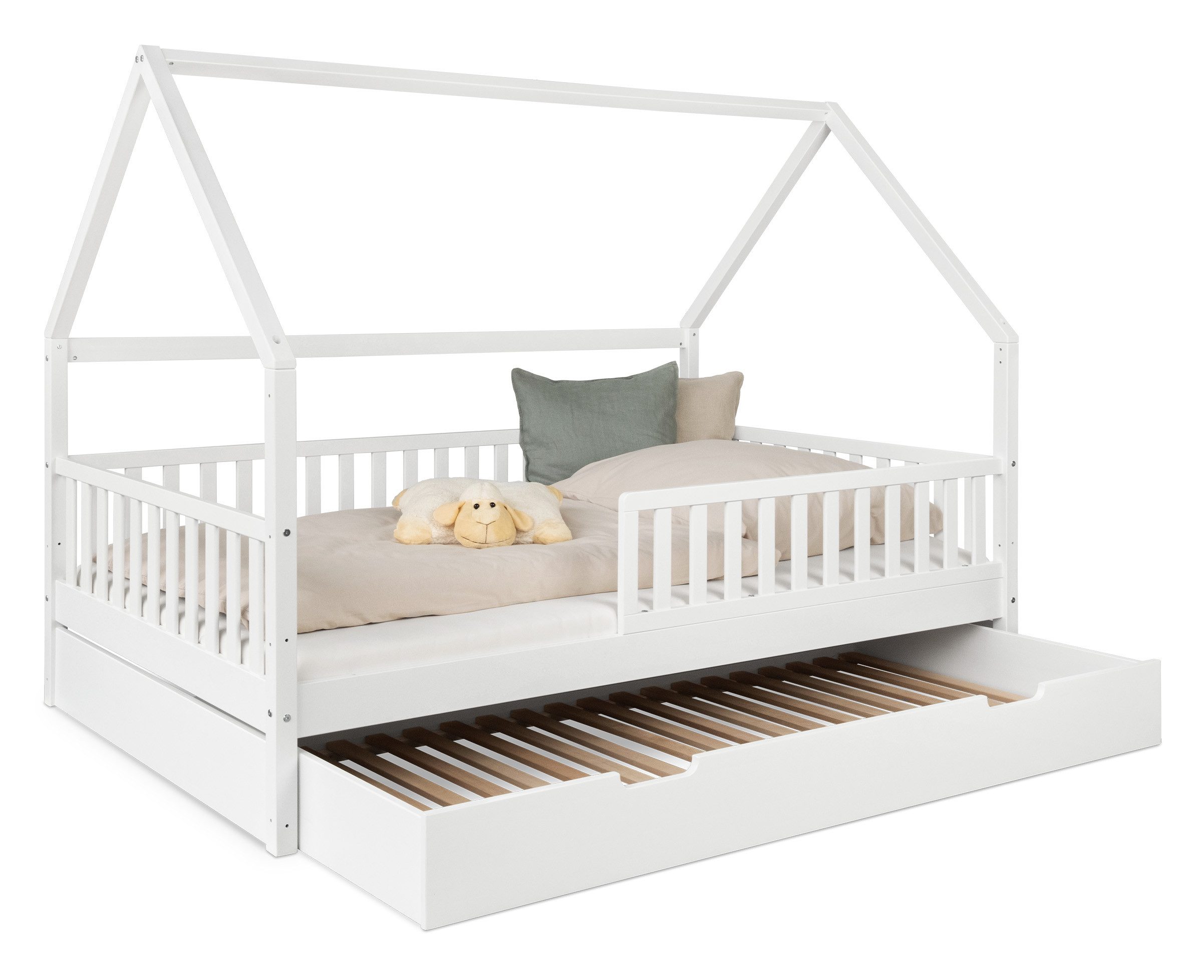Ehrenkind Hausbett Livo aus massivem Buchenholz in verschiedenen Größen (FSC® zertifiziertMontessori Kinderbett, Jugendbett, 120x200 cm), höhenverstellbar