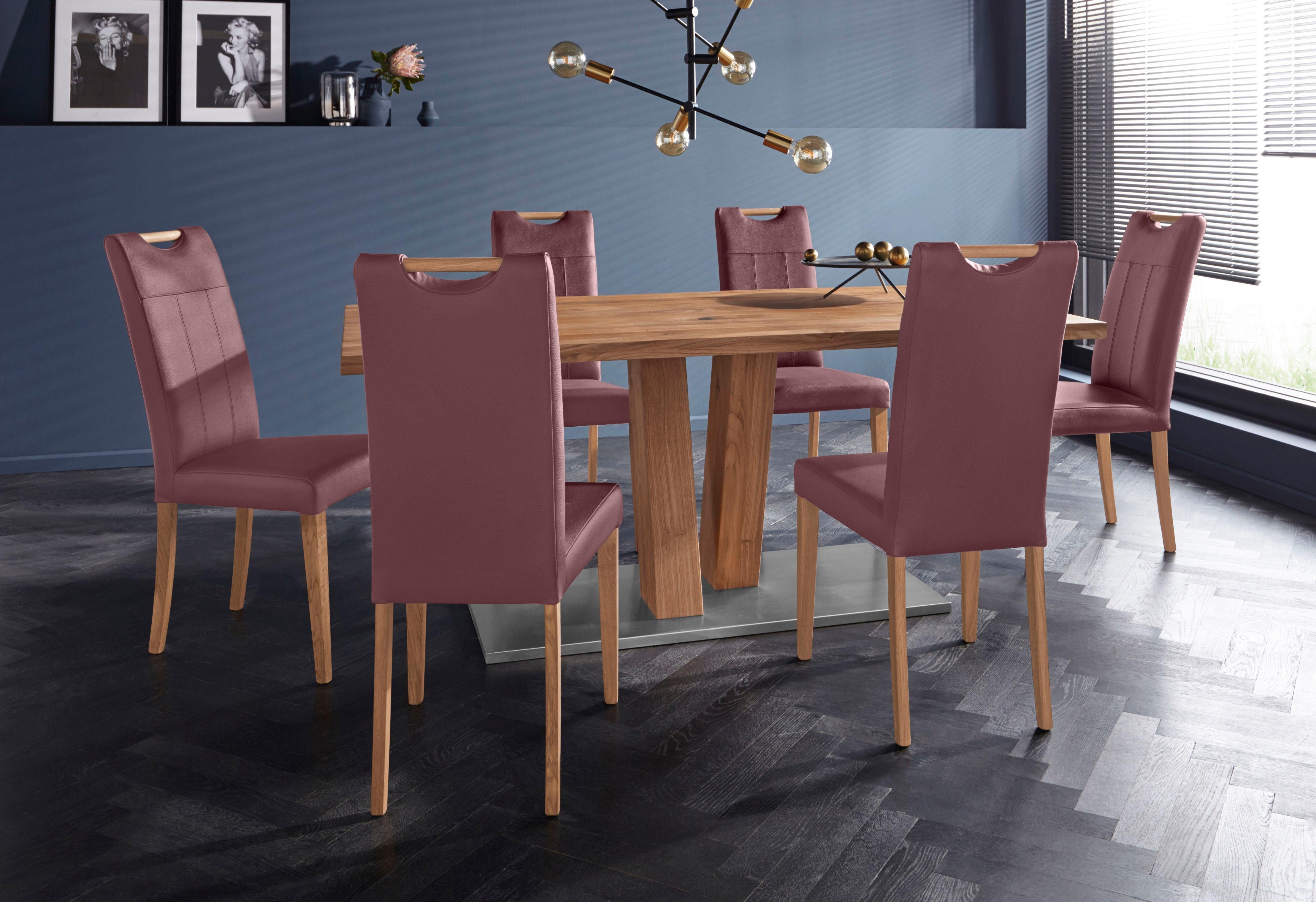 Home affaire Esszimmerstuhl Roberta (Set, 2 St), mit Bezug aus Echtleder und Gestell aus Eiche Massivholz