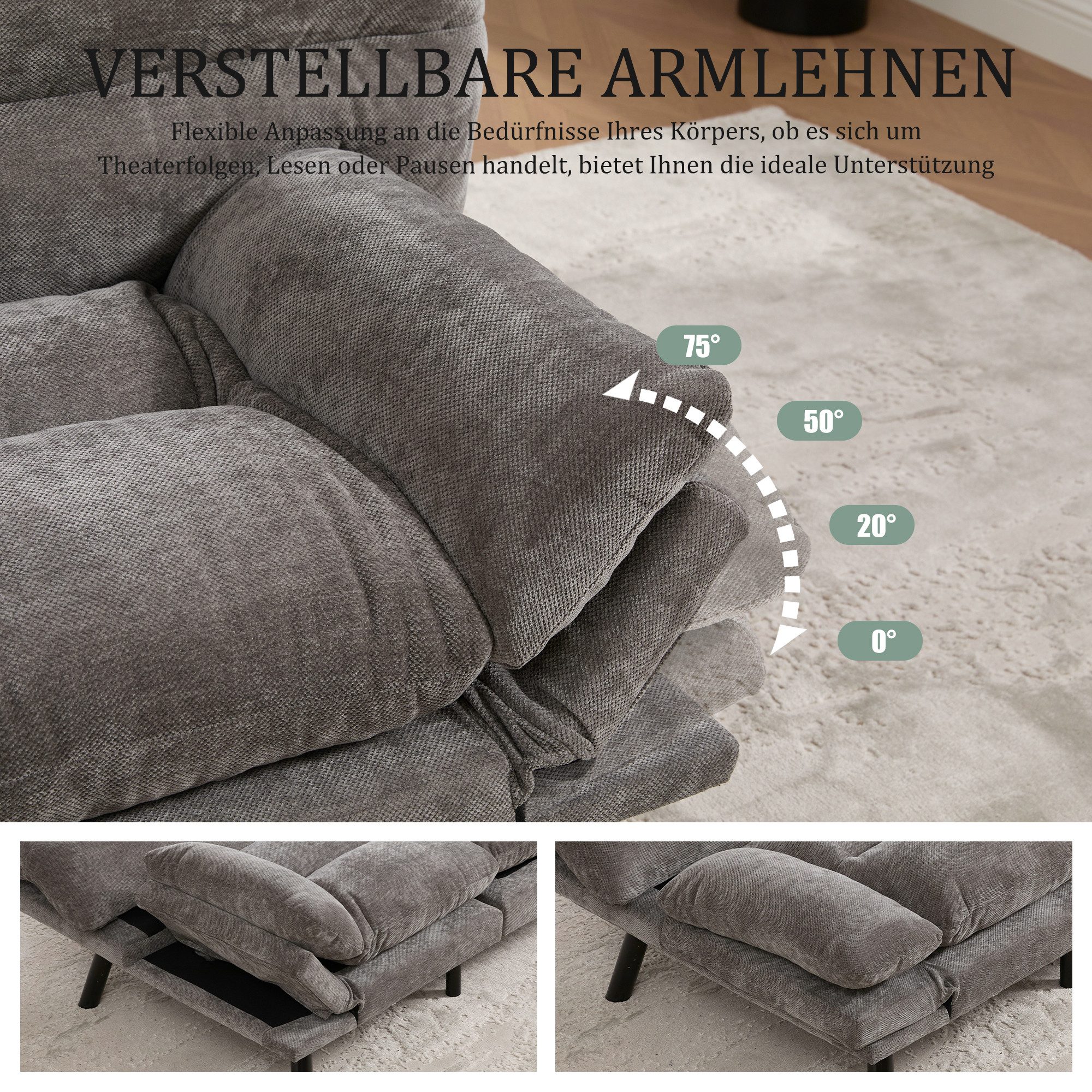 TavilaEcon 2-Sitzer Vielseitiges Sofa mit ergonomischem Design & robuster Konstruktion, 1 Teile, mit verstellbarer Rückenlehne und Armlehnen