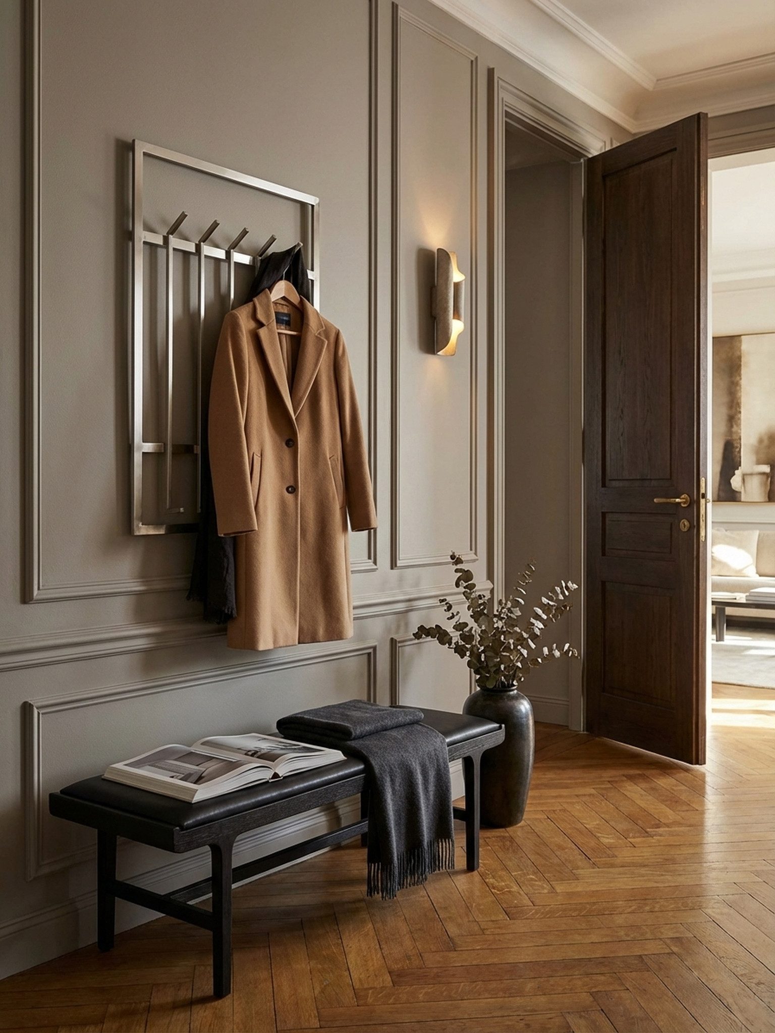 KADIMA DESIGN Wandgarderobe Wandgarderobe Metall Silber 60x100x7,5 cm Design Flurgarderobe Stahl, Hakenleiste Wandpaneel, Garderobe Wand, Garderobenleiste Flur