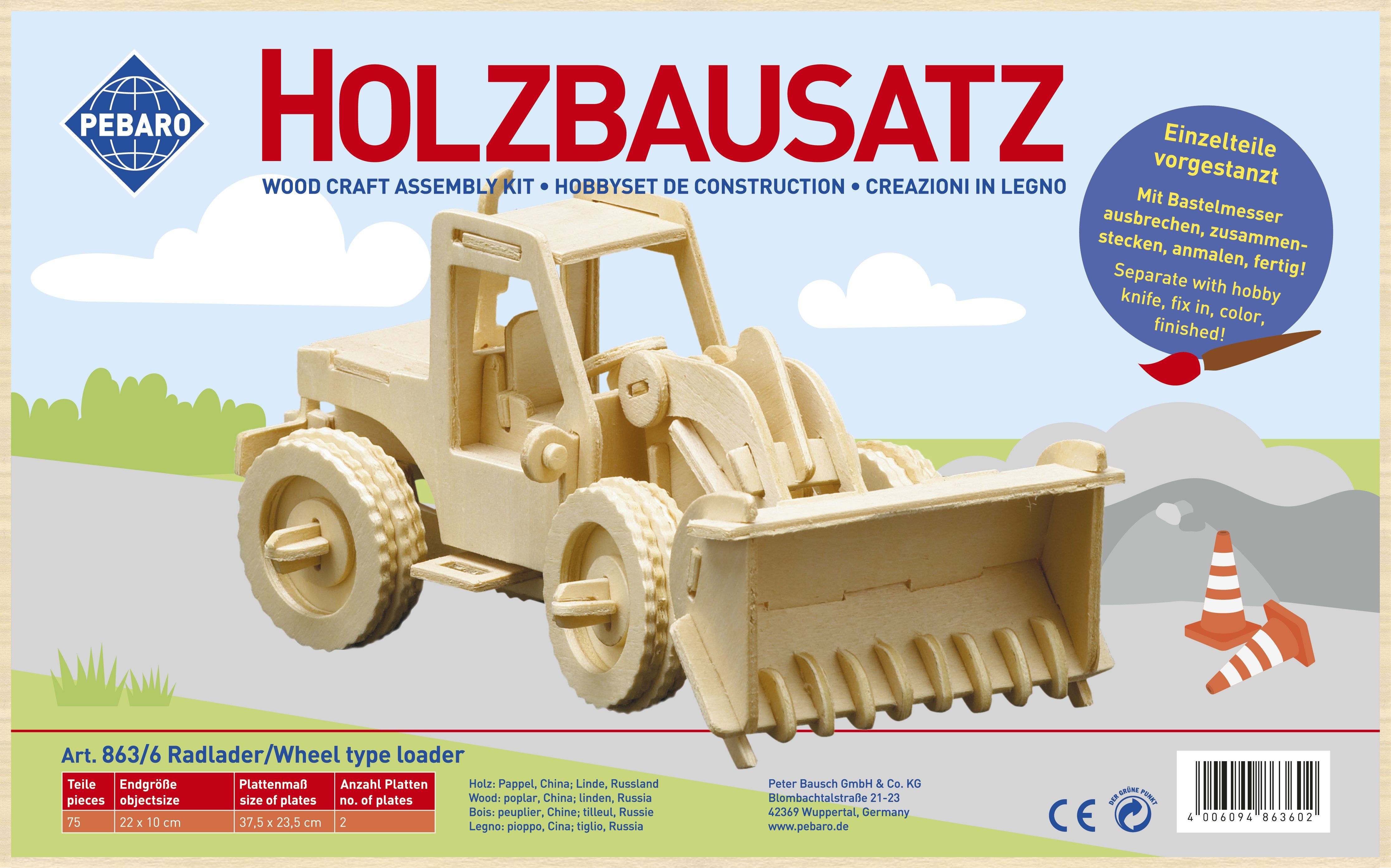 3D-Puzzle 863/6, Pebaro Holzbausatz Puzzleteile 75 Radlader,