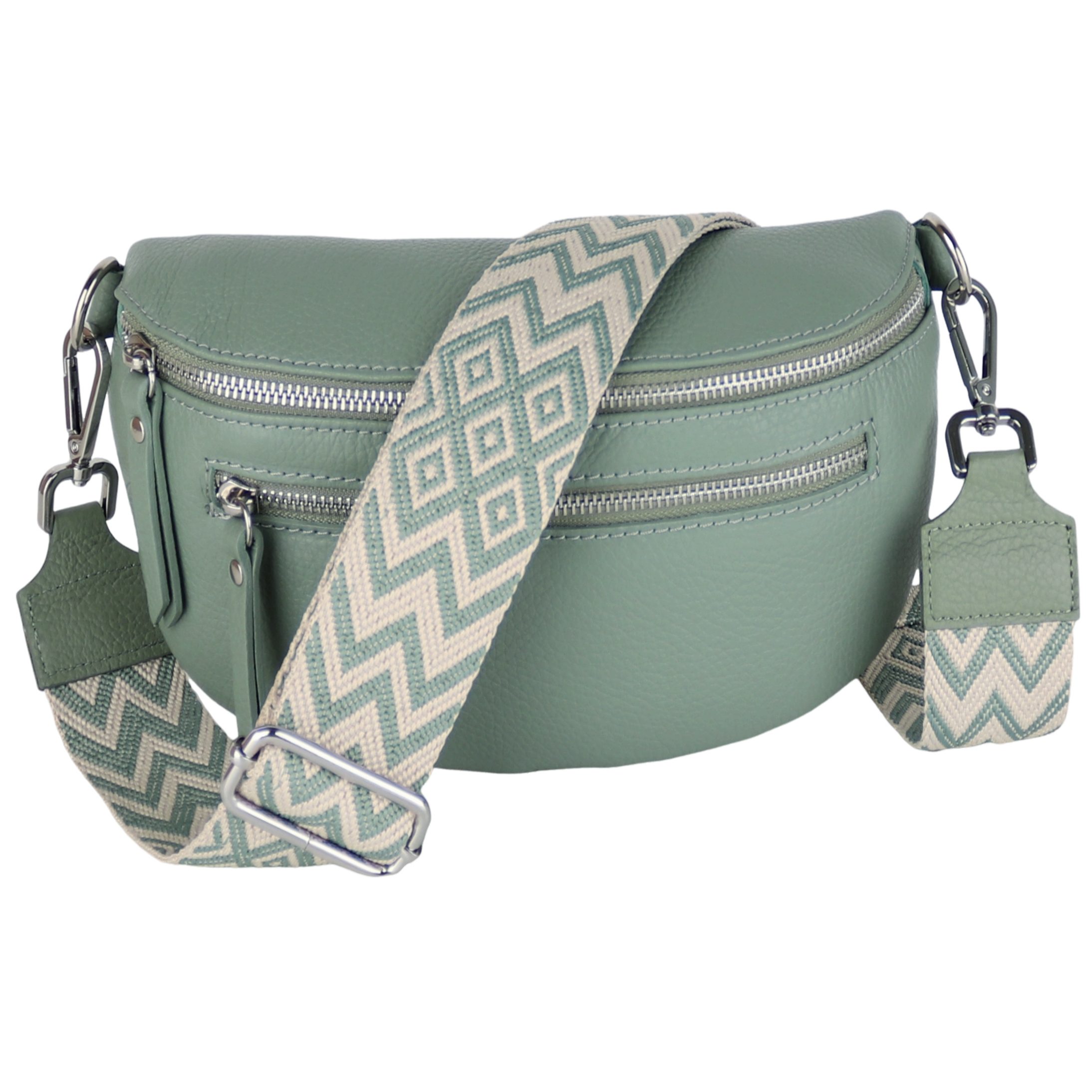 MIRROSI Bauchtasche Damen, Echtleder, Leder, Made in Italy, Umhängetasche, Brusttasche, (Schultertasche für jeden Anlass (1 Tasche & 2 Gurt), Mit zwei Reißverschlüssen, (ca.27x14x8cm), Crossbody Bag, gemusterten& verstellbaren Schulterriemen
