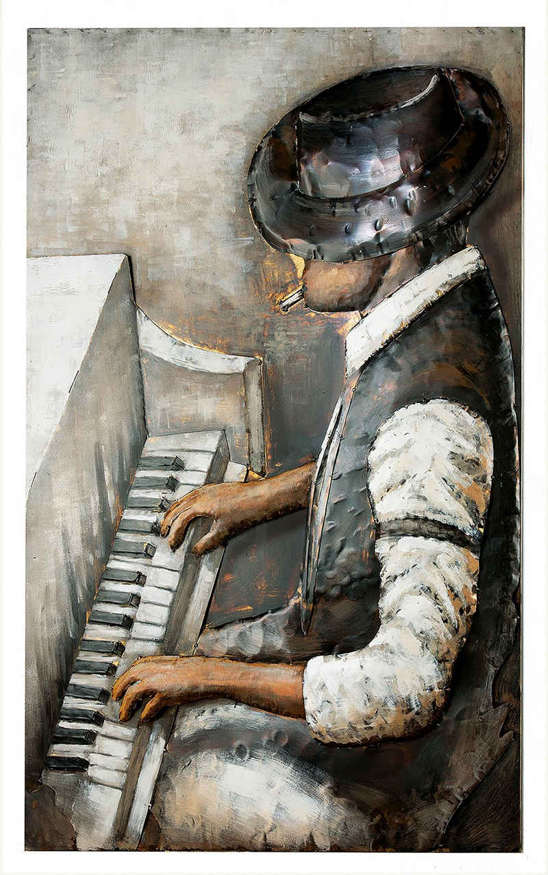GILDE GALLERY Metallbild »Kunstobjekt Rhythm And Blues«, Musiker (1 Stück), handgearbeitet, 80x120 cm, aus Metall, 3D-Effekt, Motiv Klavierspieler, dekorativ im Wohnzimmer & Schlafzimmer