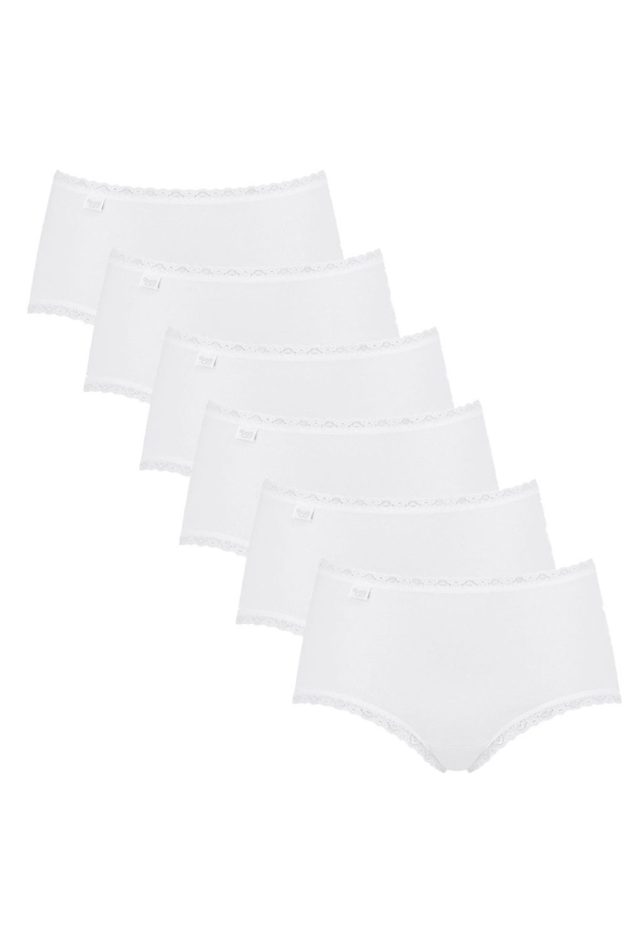Sloggi Midislip 6er Pack feinen - Lace 6-St) Mit Midi 24/7 Details Wärmend Weiß - Baumwolle Perfekter Cotton Slip Sitz, (Spar-Set, 