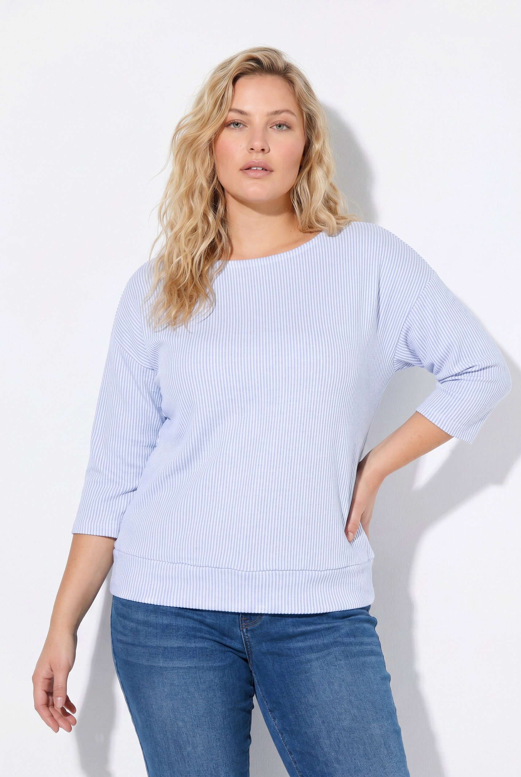 Ulla Popken Sweatshirt Sweatshirt Streifen U-Boot-Ausschnitt