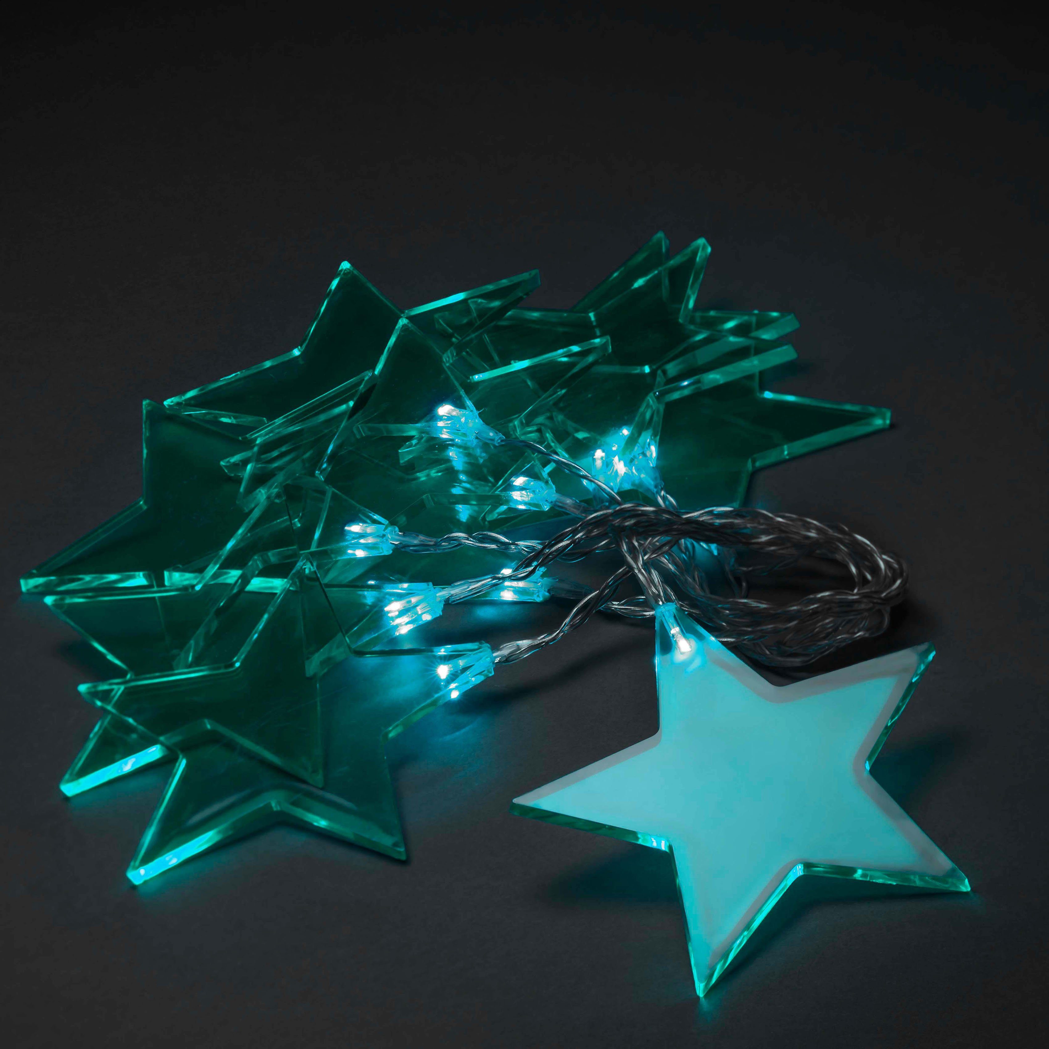 KONSTSMIDE LED-Lichterkette Weihnachtsdeko, 10-flammig, LED Dekolichterkette, 10 grüne Plexiglassterne, 10 warm weiße Dioden