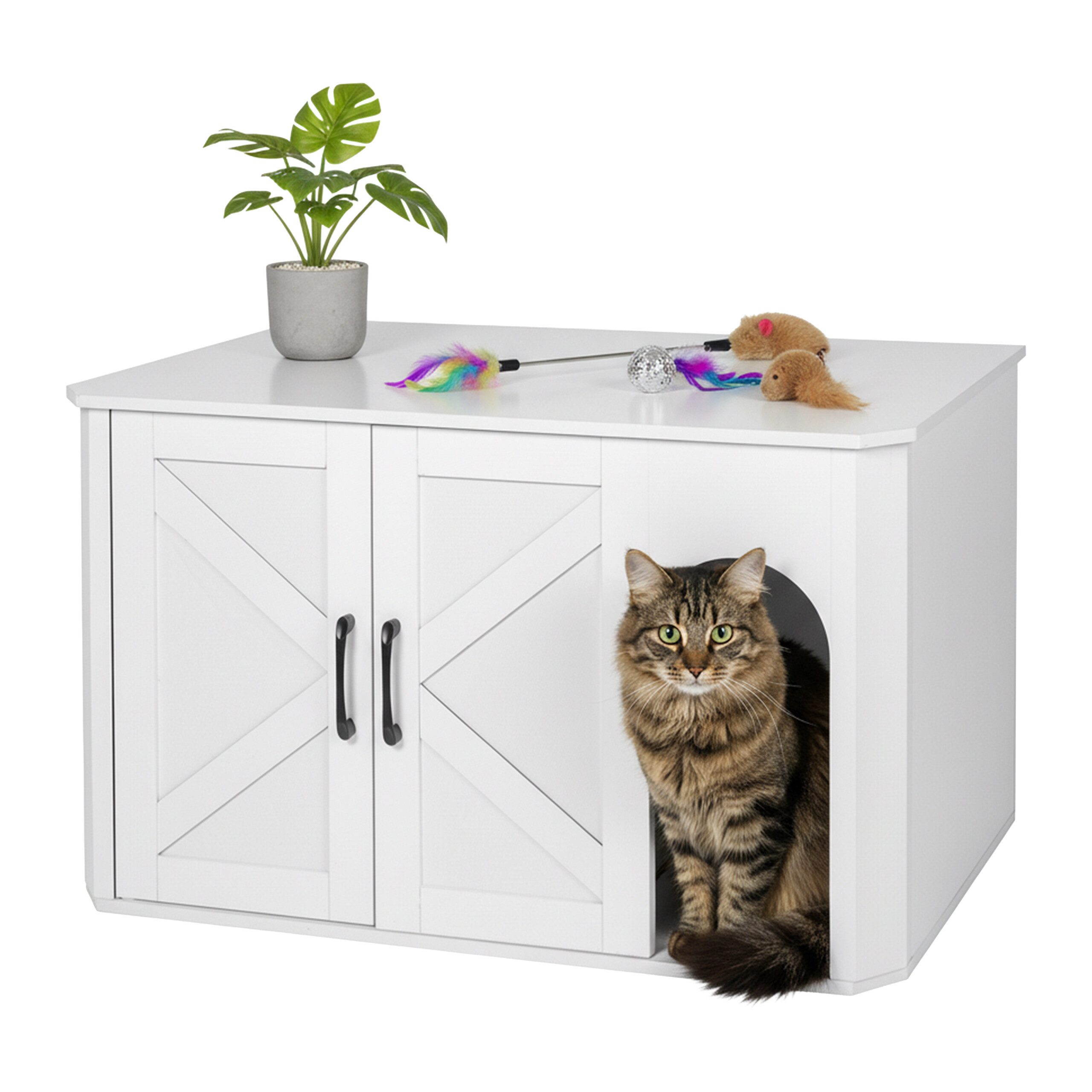 relaxdays Indoorhütte Katzenschrank für Katzenklo, weiß günstig online kaufen