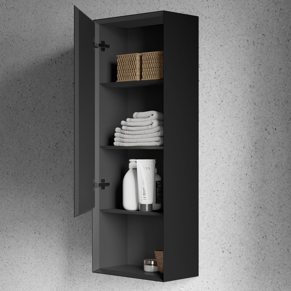 Bernstein Seitenschrank ARCTIC Schwarz softmatt 48cm Türanschlag links Seitenschrank Hängeschrank Badschrank mit Ablagefach
