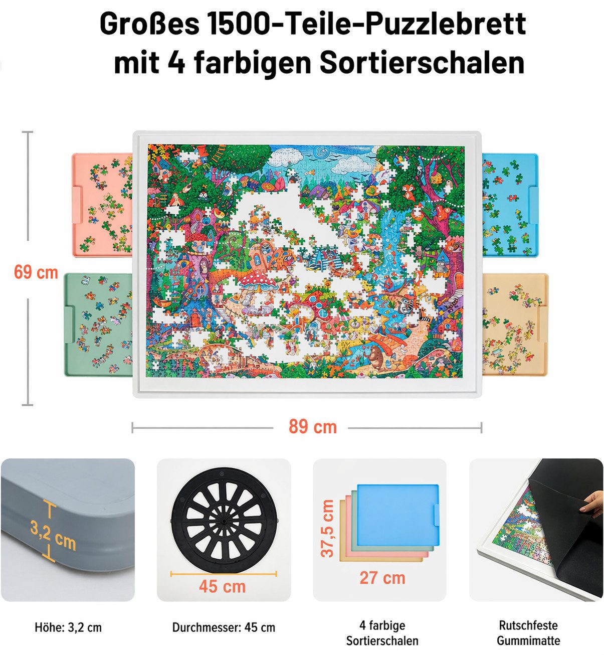 TSE Puzzleunterlage WELGEE Puzzel Brett Board für 1500 Teile drehbar mit 4 Schubladen