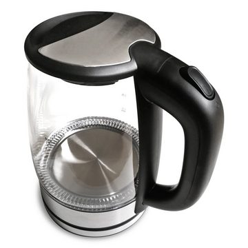 SLABO Wasserkocher Wasserkocher Kettle Glas mit LED-Beleuchtung, 2200 Watt, 1,7 Liter, geräuschlos - schwarz, silber, 1,7 l