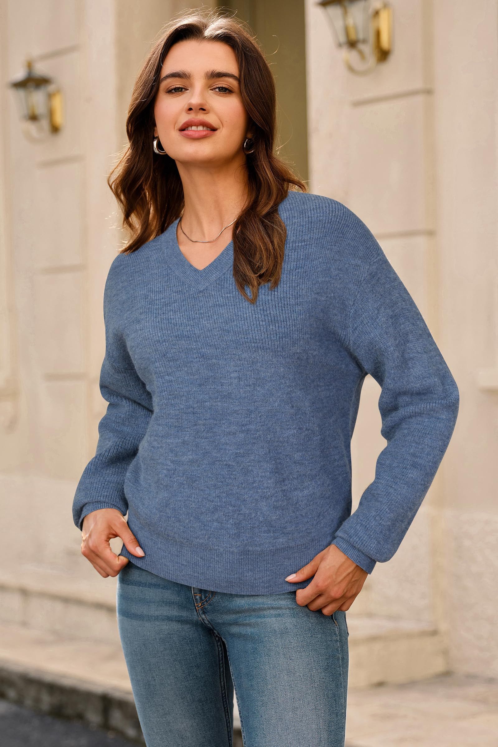 Arach&Cloz V-Ausschnitt-Pullover Damen-Pullover aus Wollmischung, Langärmli günstig online kaufen