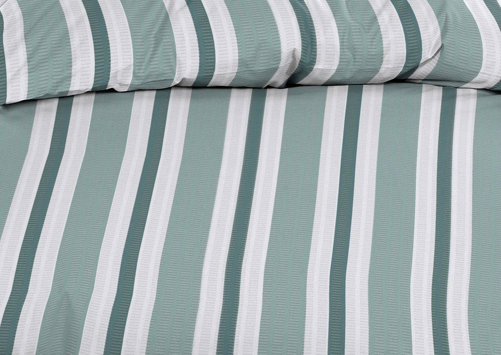 Casa Colori Bettwäsche Seersucker 135x200 Reißverschluss Grün Weiß gestreif günstig online kaufen