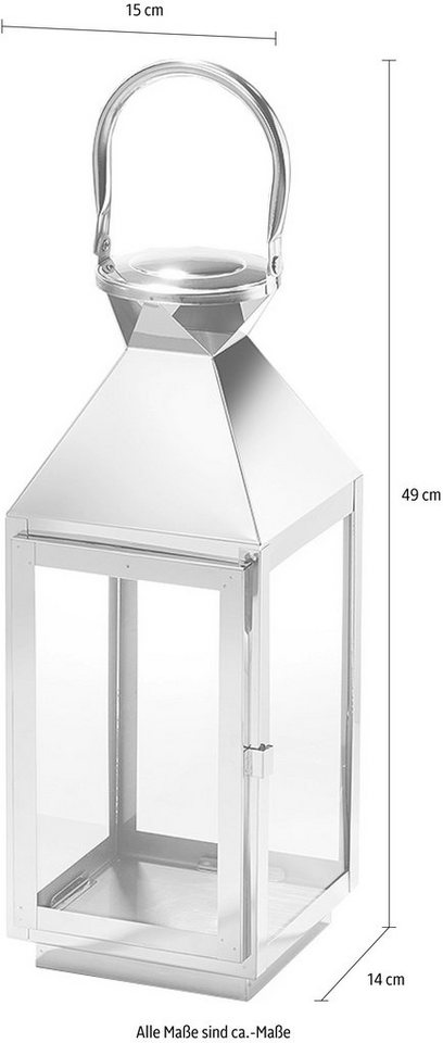 Home affaire Kerzenlaterne Cannes (1 St), Kerzenhalter aus Edelstahl und  Glas, Höhe mit Henkel ca. 49 cm