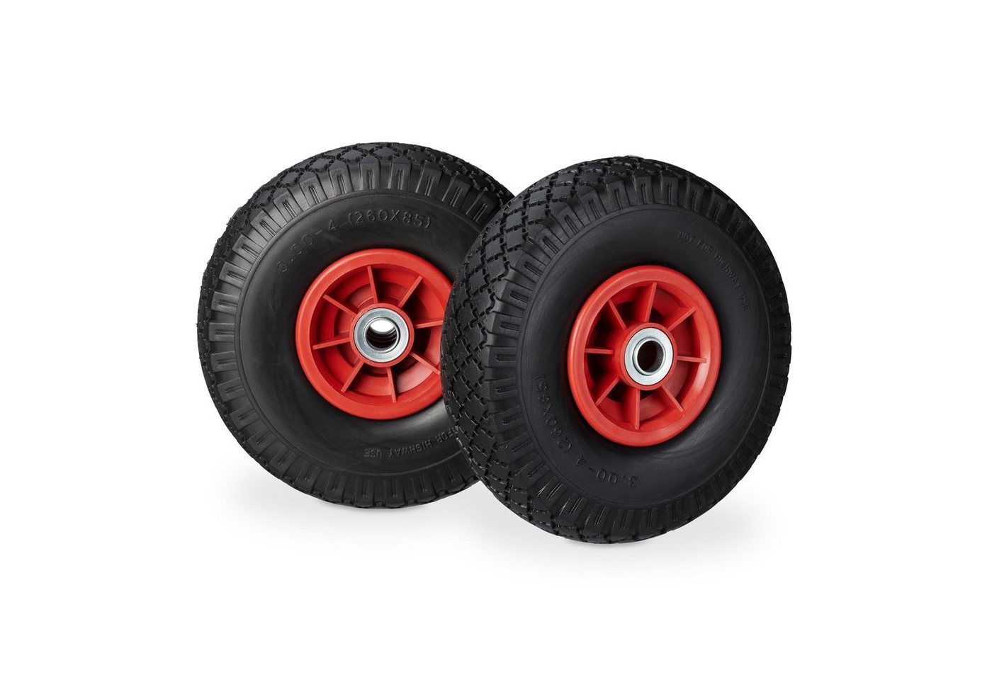 relaxdays Sackkarren-Rad Sackkarrenrad PU 3.00-4 2er Set (2 St), Schwarz-Rot