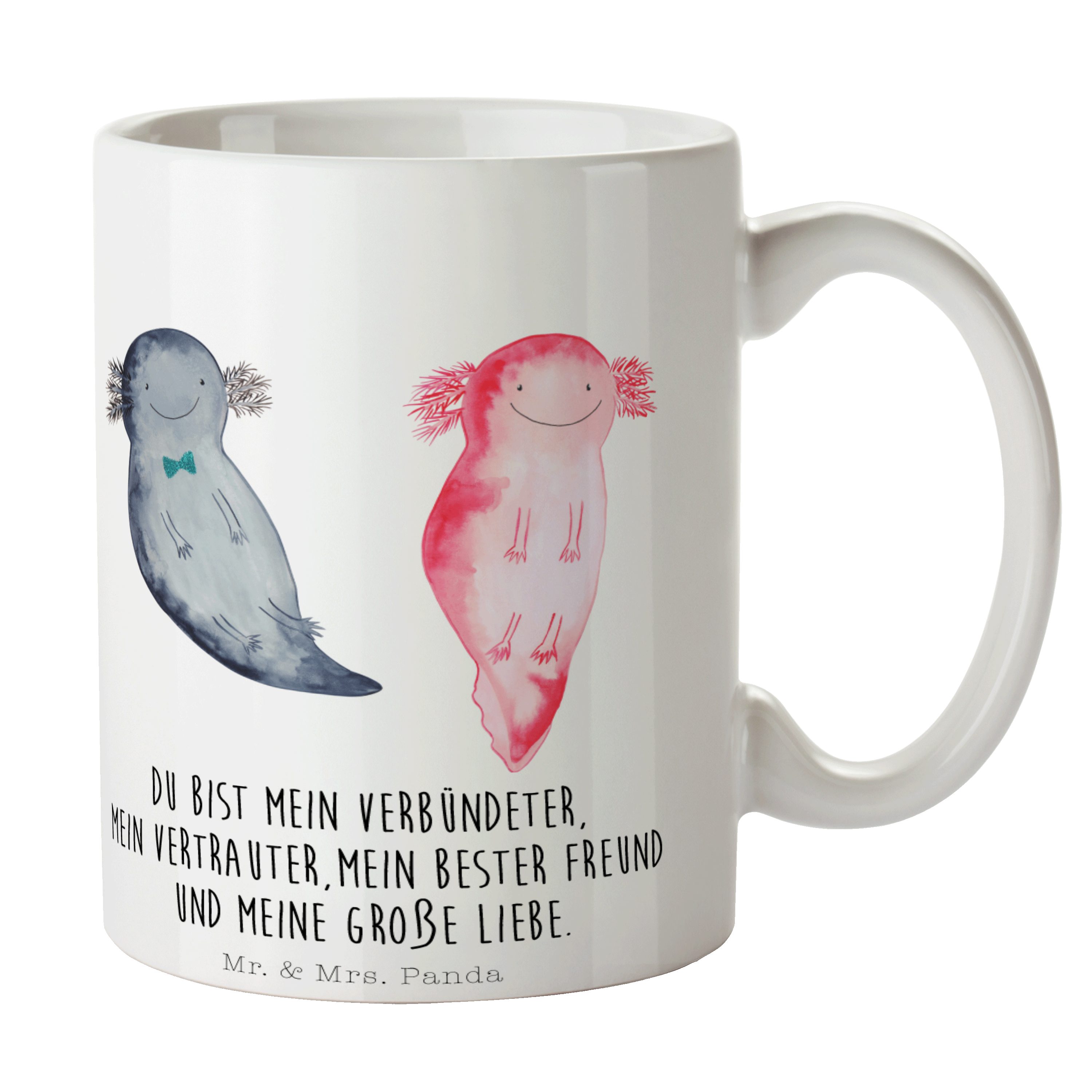 Mr. & Mrs. Panda Tasse Axolotl Axel+Lotte - Weiß - Geschenk, Lurch, Büro Tasse, verliebt, Mo, Keramik