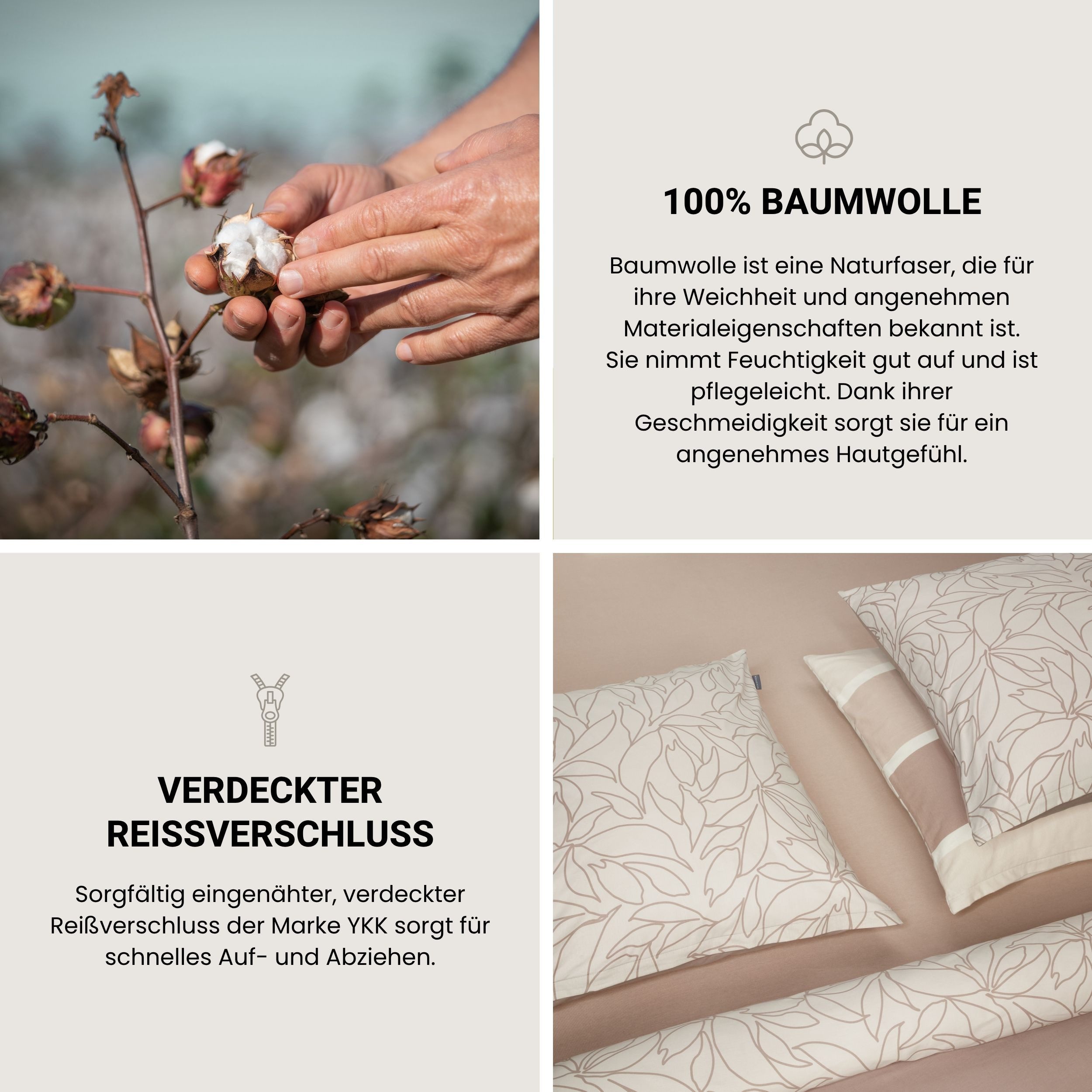 Schiesser Wendebettwäsche Leaves aus weicher Baumwolle mit schlichtem Botanikprint, Renforcé, 2 teilig, OEKO-TEX® MADE IN GREEN – Bild 3 von 5