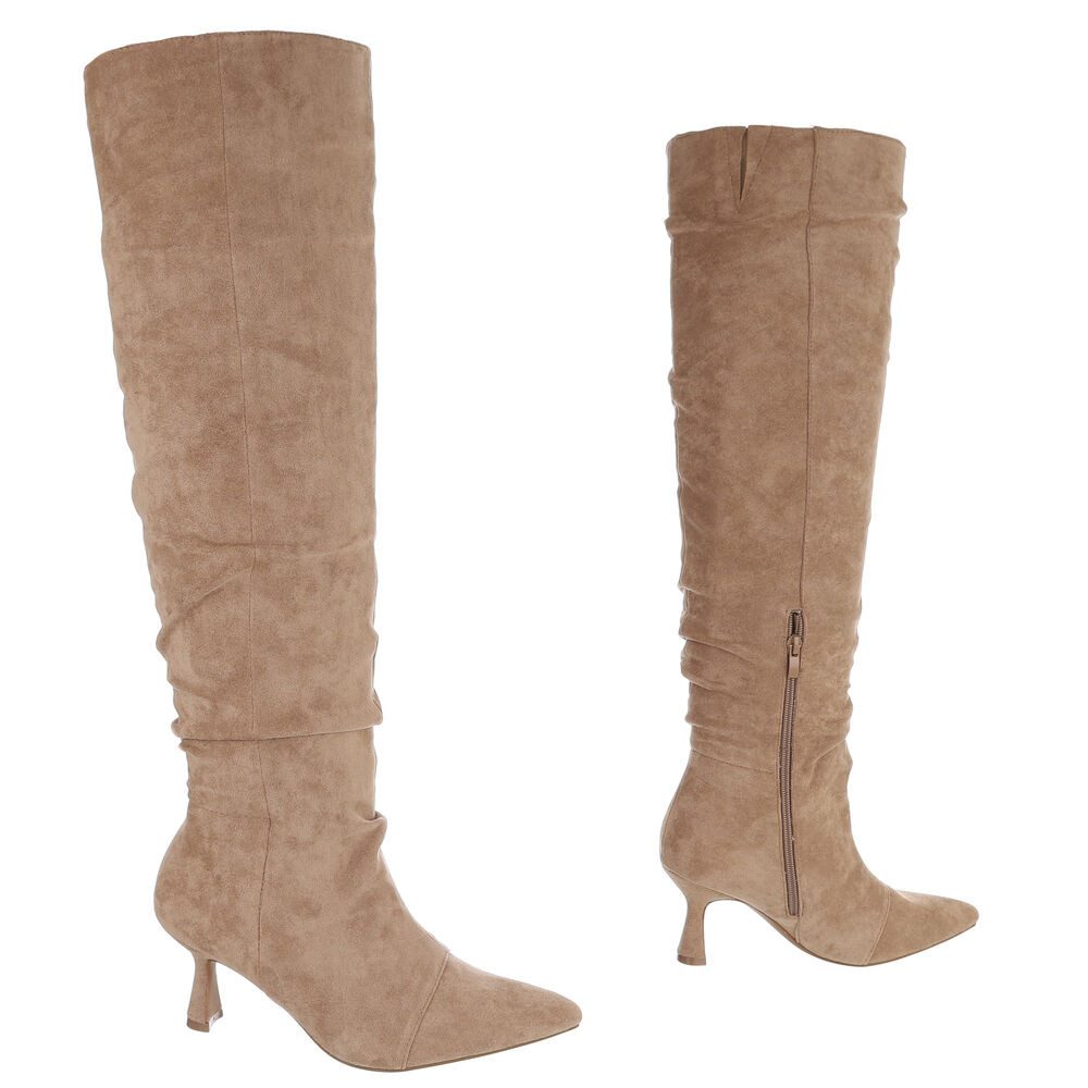 Ital-Design Elegante Overkneestiefel mit Blockabsatz für Damen Overkneestiefel (90514988) Pfennig-/Stilettoabsatz Stiefel in Hellbraun