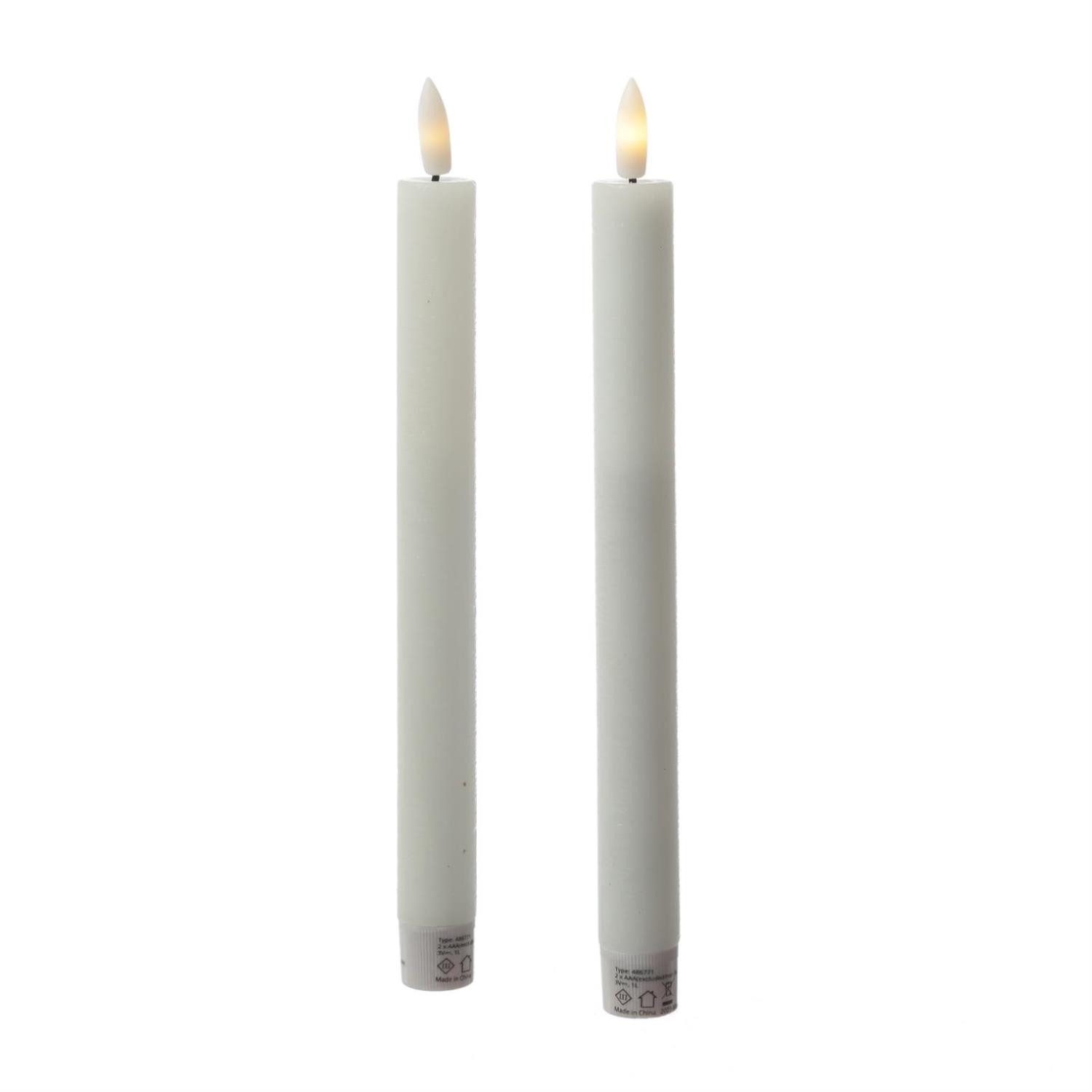 LED-Kerze LED Stabkerzen Tafelkerzen Dinner Spitzkerzen rustikal 24cm weiß 2St