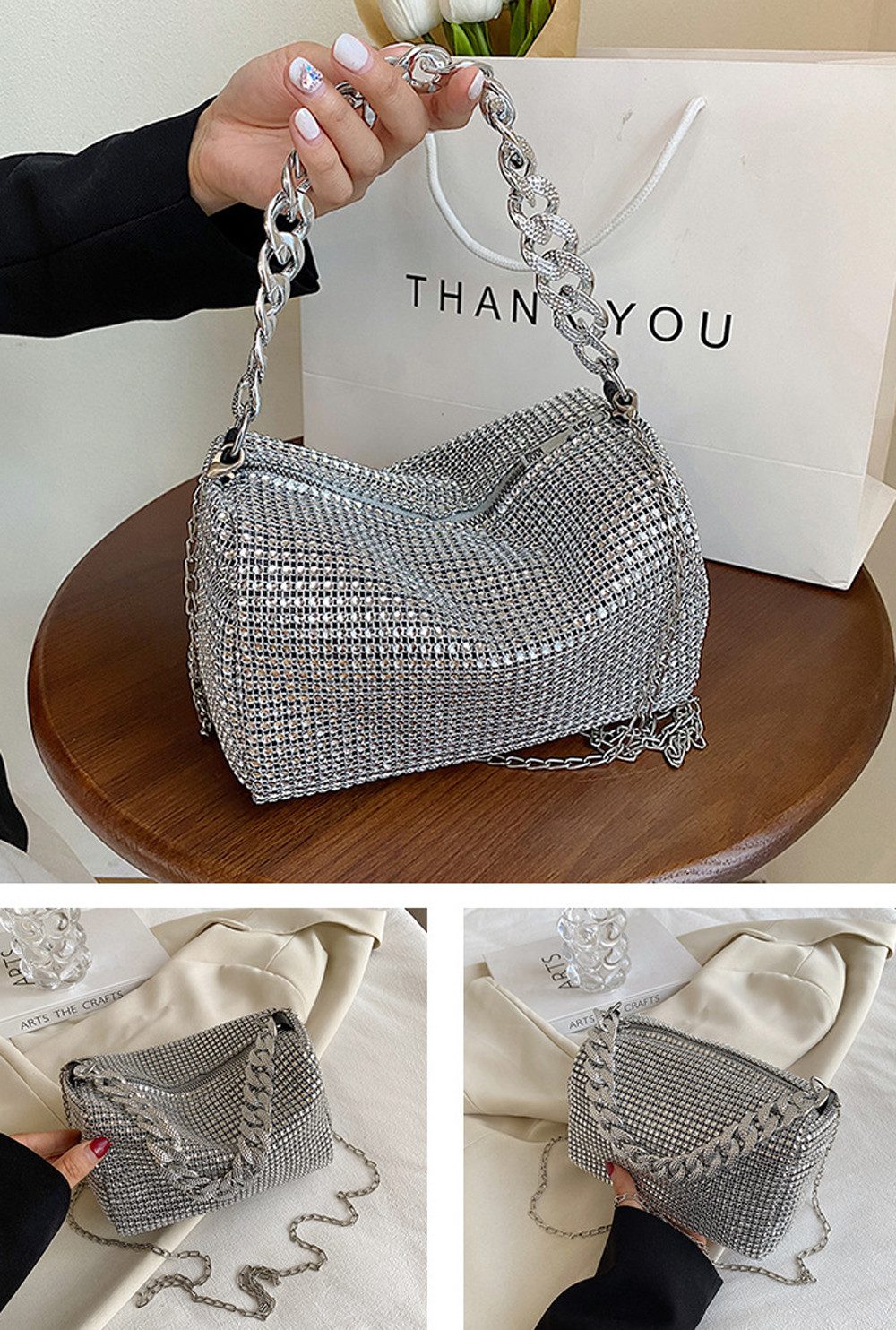 Zaewry Clutch Damen Glitzer Tasche, Elegante Tasche Abendtasche Hohe Kapazität, mit Reißverschluss Clutch CrossBody Bag Umhängetasche