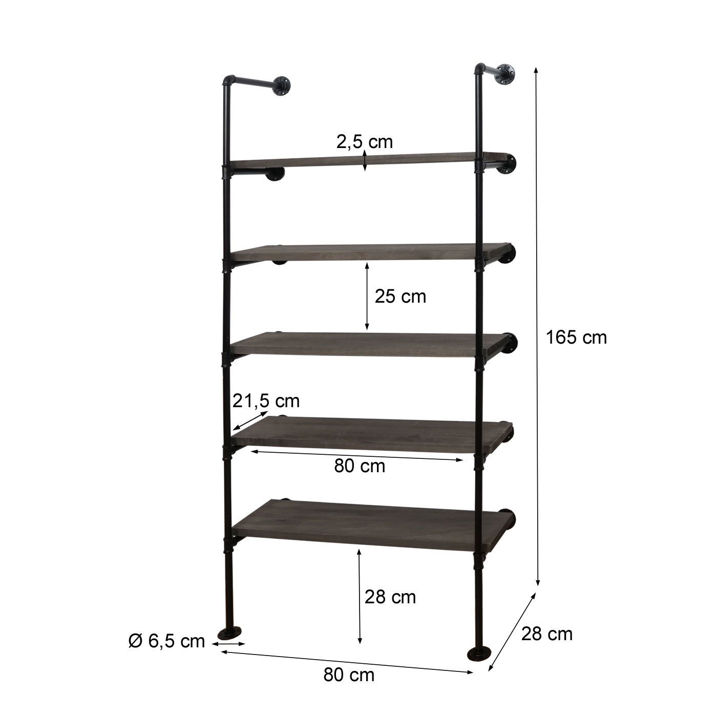 Standregal Oberfläche Industriedesign, 3D-Struktur 5 MCW-C45, mit Ablagefächer, MCW braun