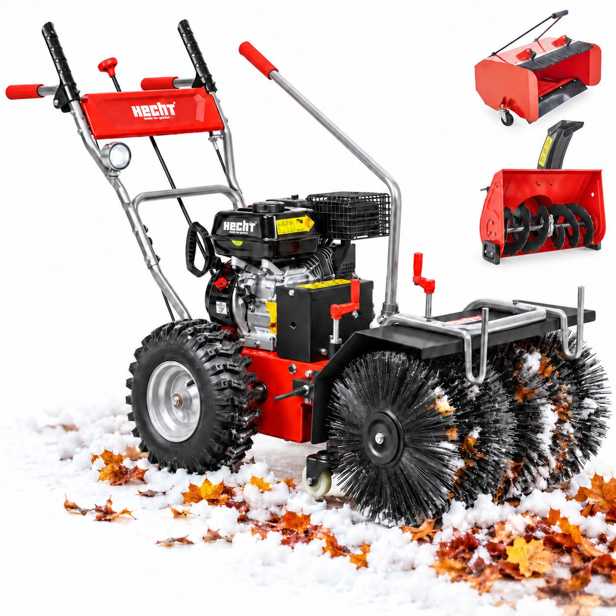Hecht Benzin-Kehrmaschine 8616 SE mit Auffangbehälter, Schneefräse, 62,00 cm Arbeitsbreite, (3-tlg), Elektrostart, 6,5 PS. 230V