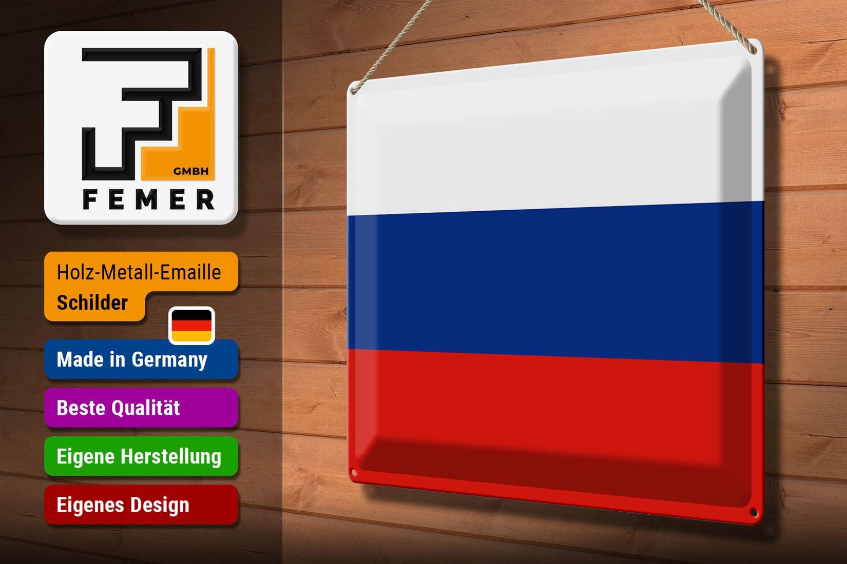 Femer GmbH Metallschild Flagge Russland 40x30cm Flag of Russia, (1 St), gewölbte Oberfläche, abgerundete Ecken, umgeschlagene Kanten