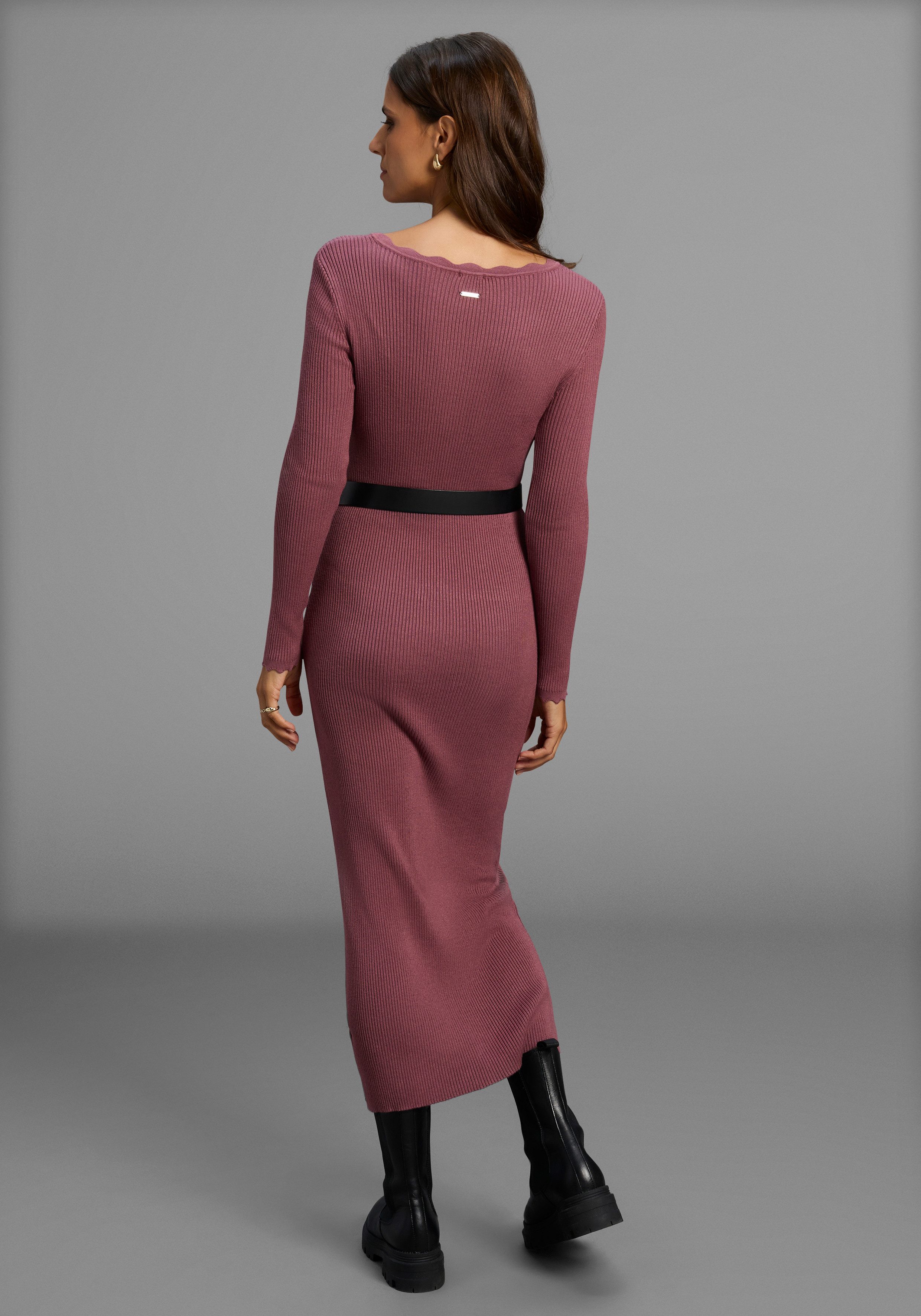 Laura Scott Strickkleid in Midi-Länge mit femininen Wellenkanten - NEUE KOL günstig online kaufen