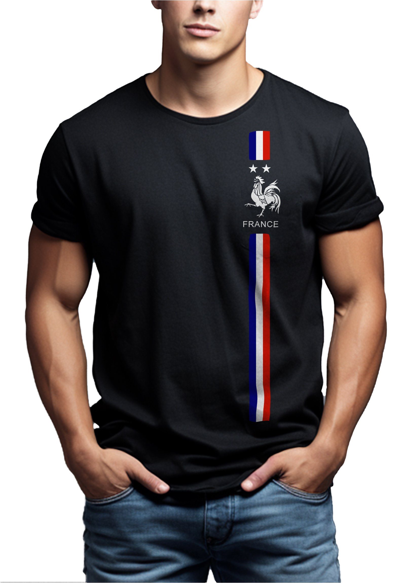MAKAYA Print-Shirt Herren Fußball Frankreich Trikot Männer Fahne Geschenke Schwarz Flagge