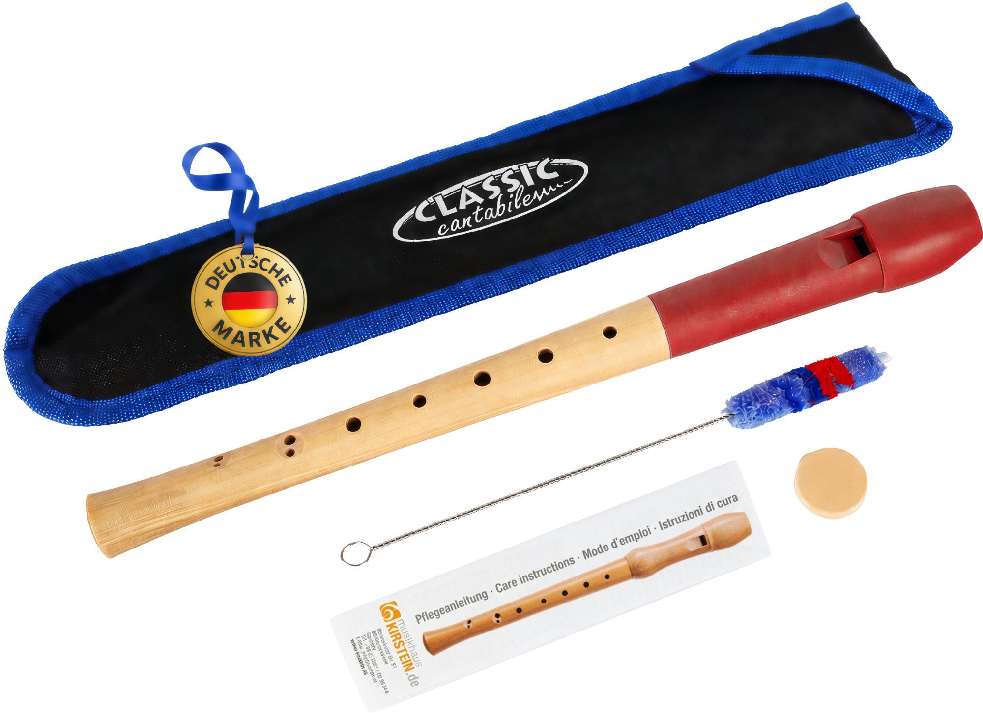 Classic Cantabile Blockflöte Pivella Flöte aus Ahornholz mit Kopf aus Kunststoff, C-Sopran, (barock), 2-teilige Konstruktion