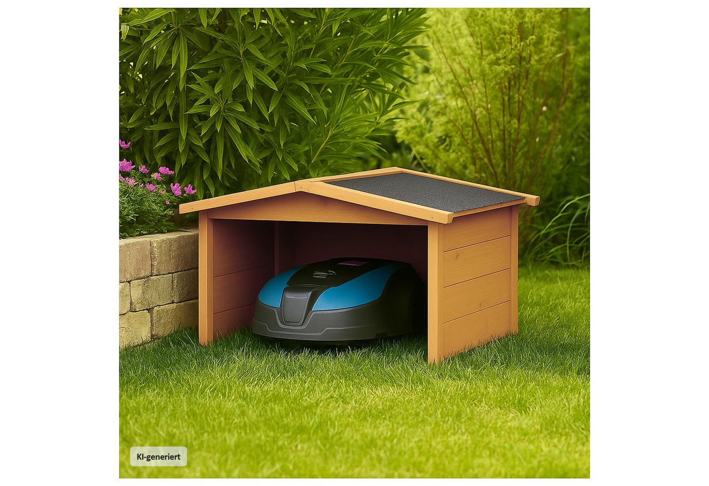 HTI-Living Mähroboter-Garage Garage für Mähroboter Robustes Holzhaus mit Wetterschutz Natur, BxTxH: 87x80x50 cm, für Mähroboter, (Stück, 1-St., 1 Rasenmähergarage)