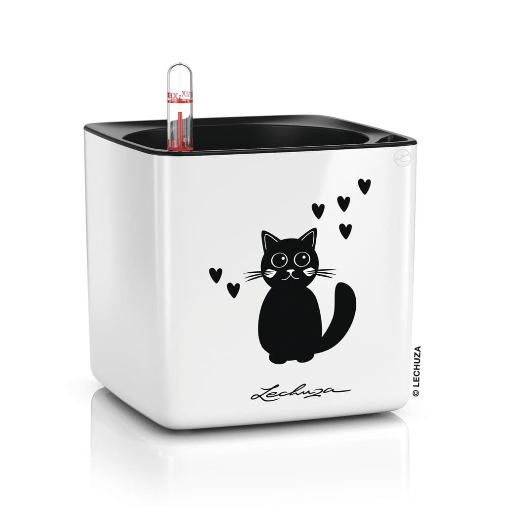 Lechuza® Blumentopf Blumentopf CUBE Glossy CAT 14 ALL-IN-ONE Hochglanz-Weiß (1 St)