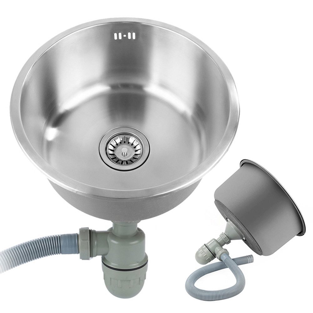 JEOBEST Edelstahlspüle Spülbecken 41x41 cm Einbauspüle Küchenspüle inkl. Siphon-Set, Rund Spülbecken, Waschbecken Küche 1 Becken Spüle Küche
